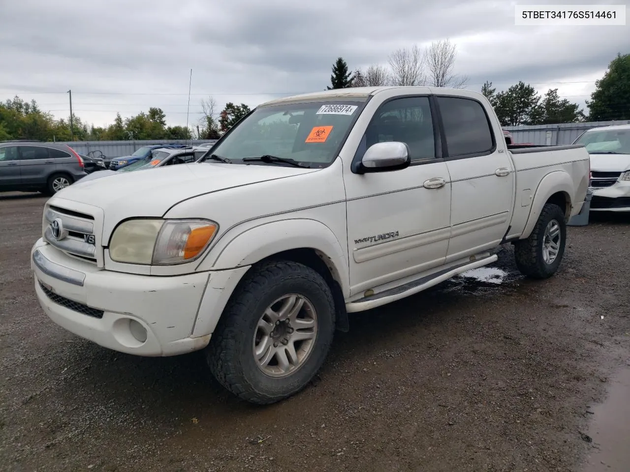 2006 Toyota Tundra Double Cab Sr5 VIN: 5TBET34176S514461 Lot: 72686974