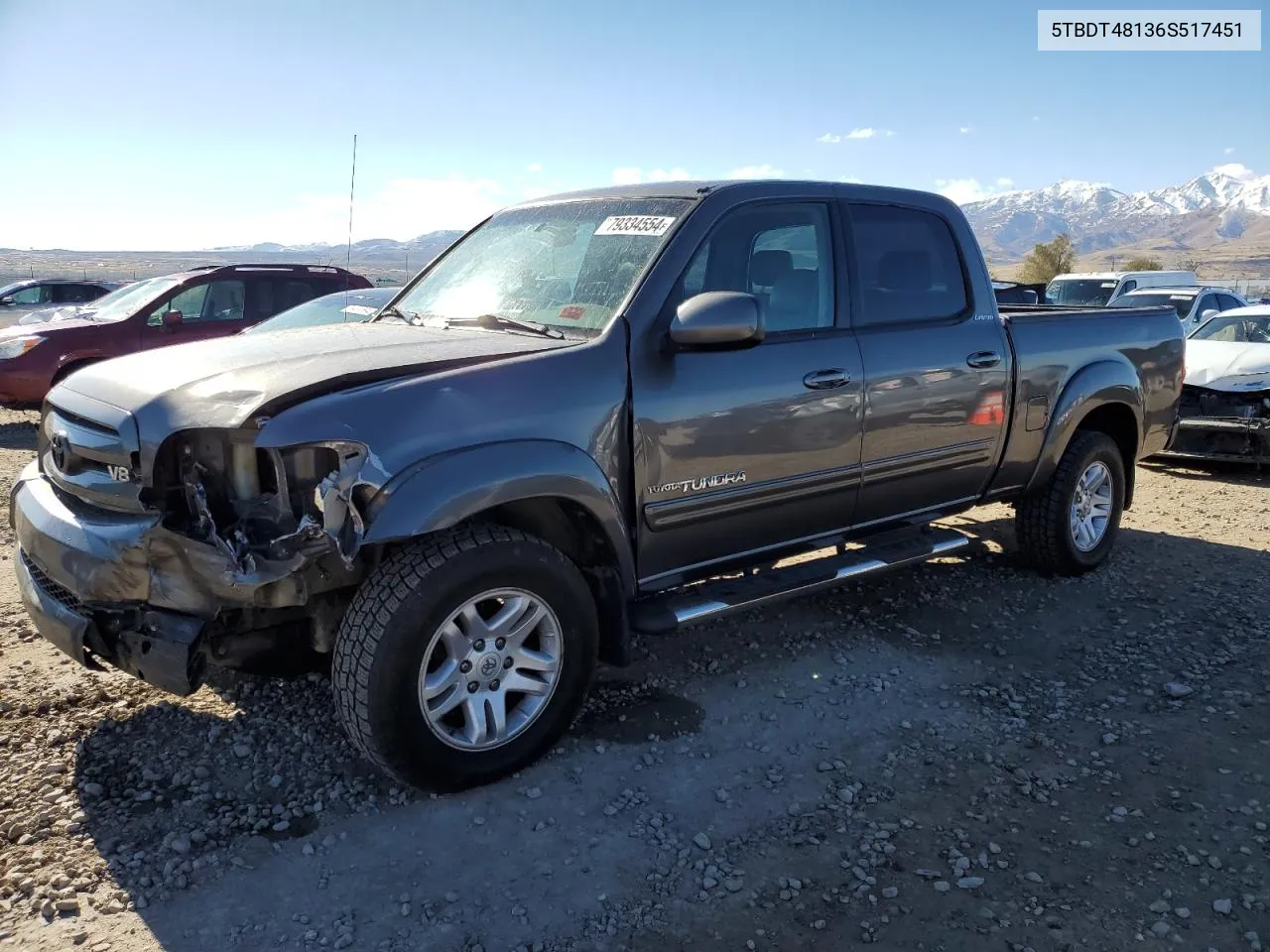 2006 Toyota Tundra Double Cab Limited VIN: 5TBDT48136S517451 Lot: 79334554