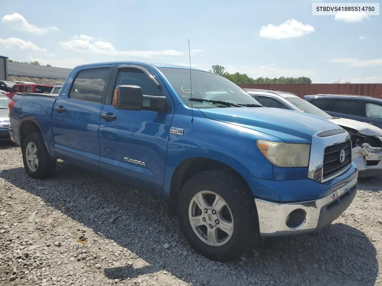 2008 Toyota Tundra Crewmax VIN: 5TBDV54188S514750 Lot: 62746264