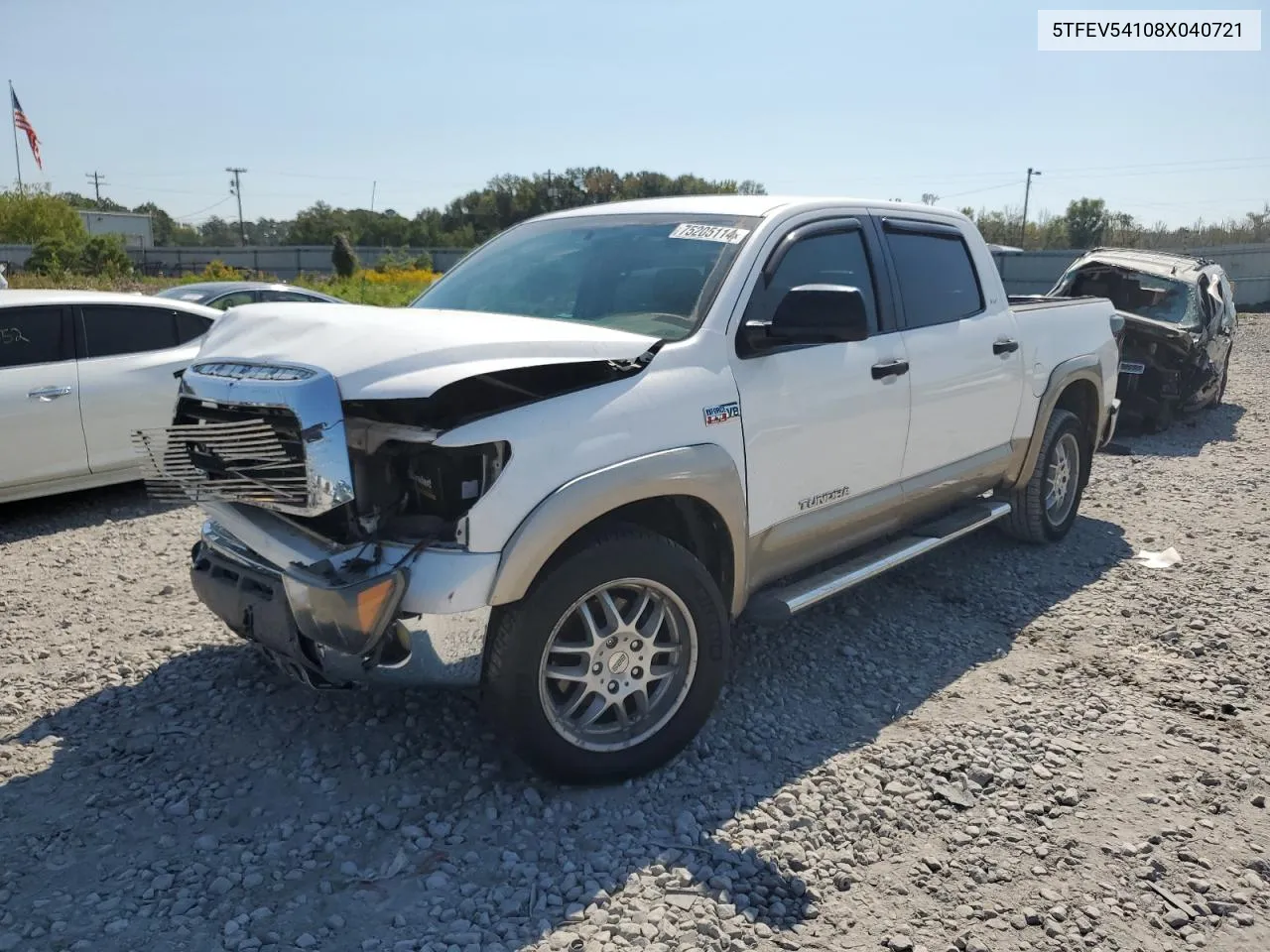 2008 Toyota Tundra Crewmax VIN: 5TFEV54108X040721 Lot: 75205114