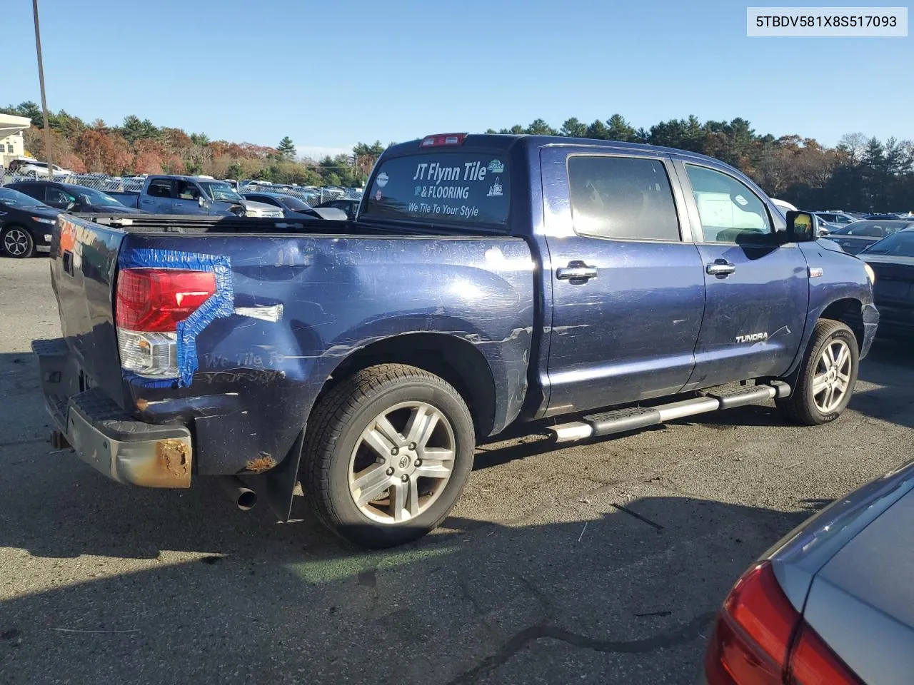 2008 Toyota Tundra Crewmax Limited VIN: 5TBDV581X8S517093 Lot: 79074554