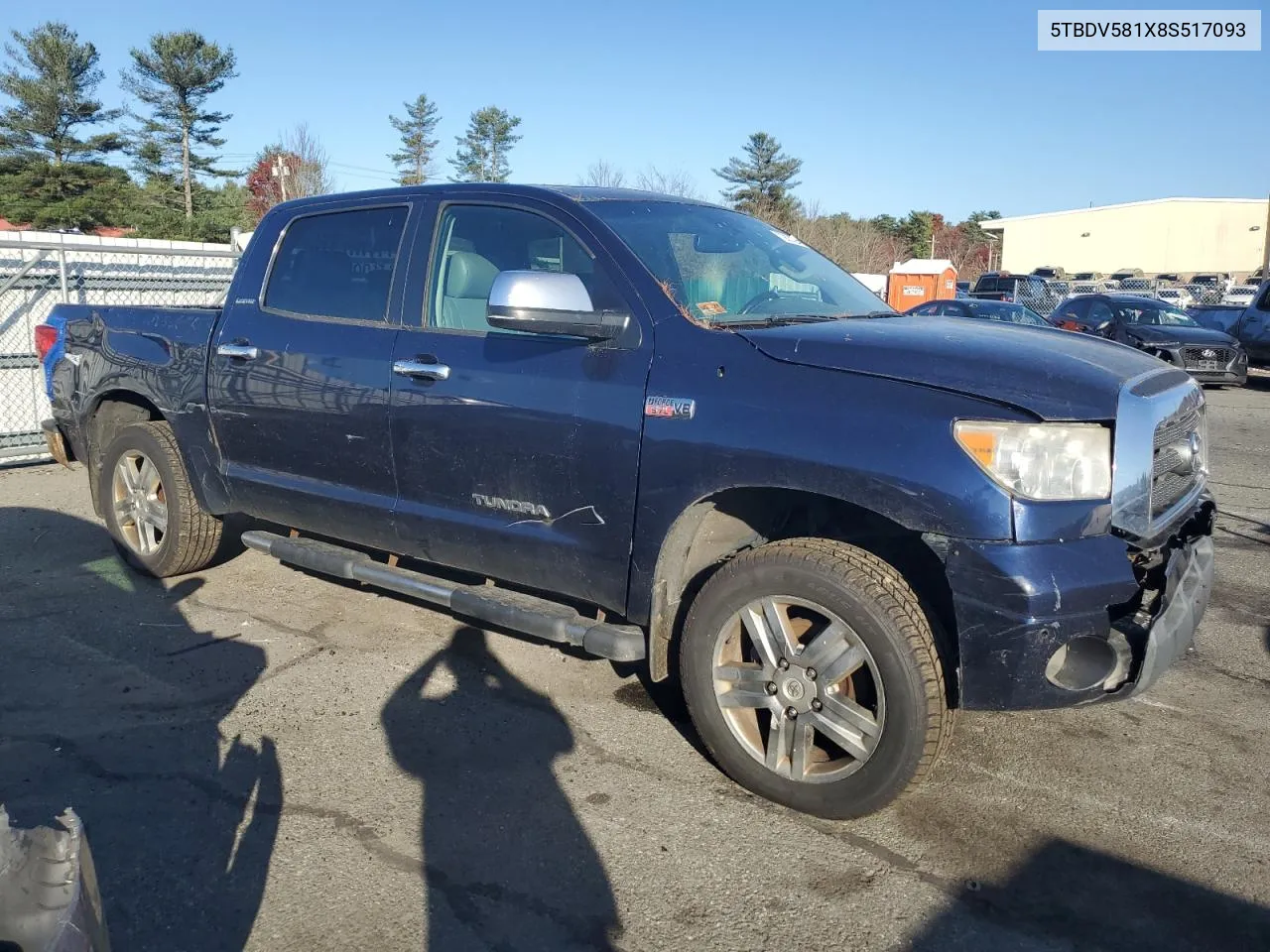 2008 Toyota Tundra Crewmax Limited VIN: 5TBDV581X8S517093 Lot: 79074554