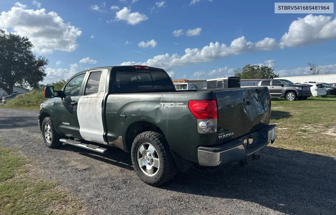 2008 Toyota Tundra Double Cab VIN: 5TBRV54168S481964 Lot: 80987664