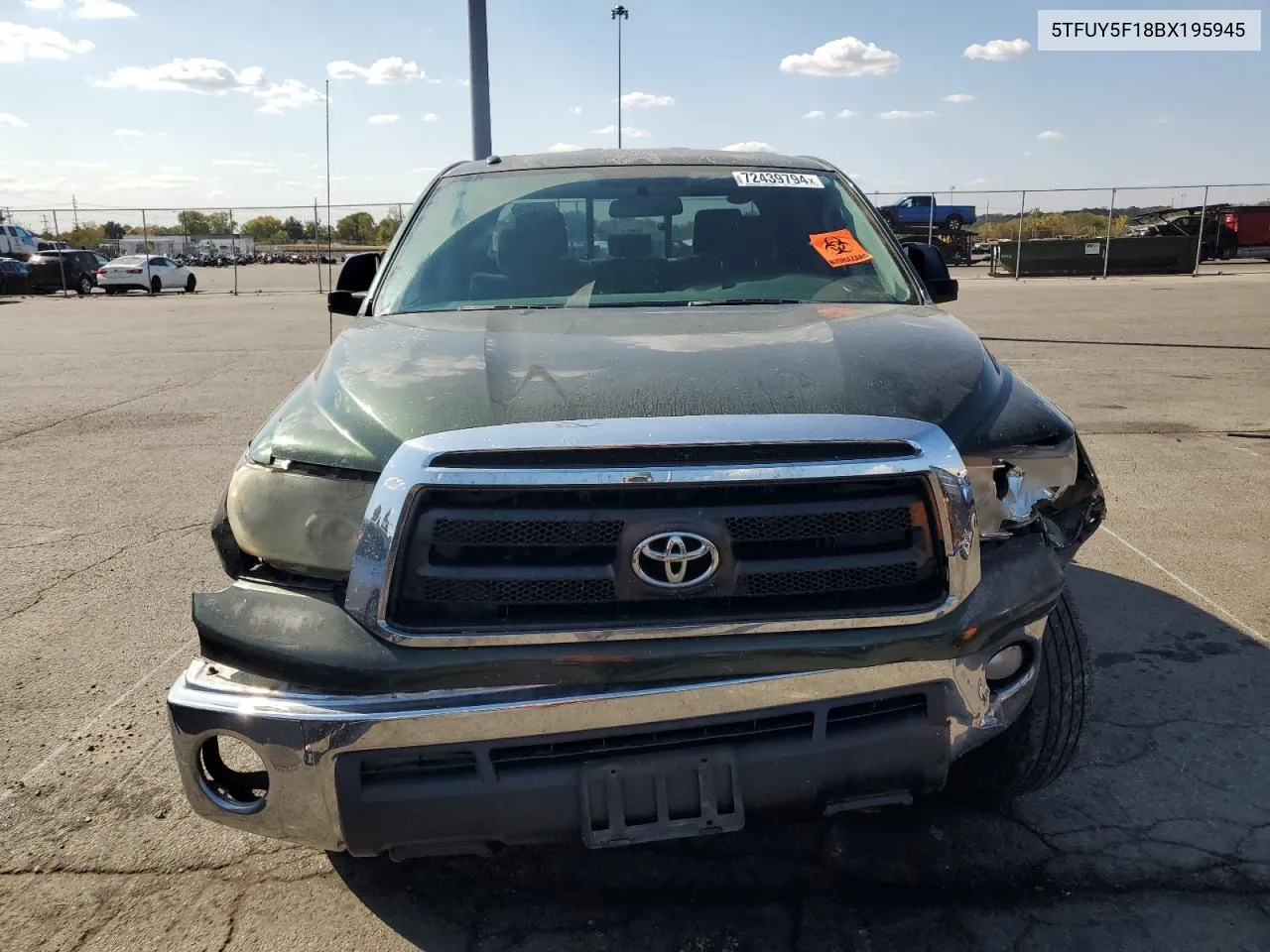 2011 Toyota Tundra Double Cab Sr5 VIN: 5TFUY5F18BX195945 Lot: 72439794