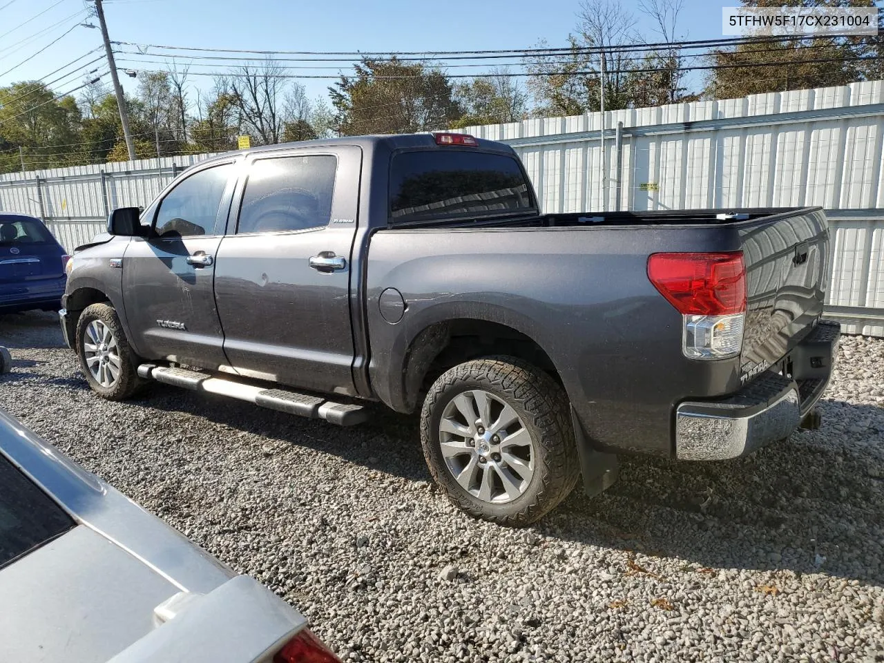 2012 Toyota Tundra Crewmax Limited VIN: 5TFHW5F17CX231004 Lot: 76724834