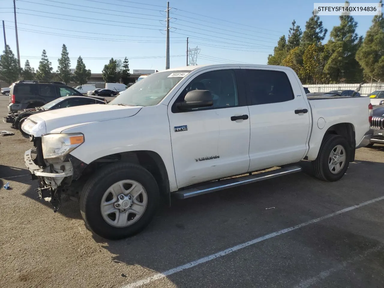 2016 Toyota Tundra Crewmax Sr5 VIN: 5TFEY5F14GX194836 Lot: 76938194