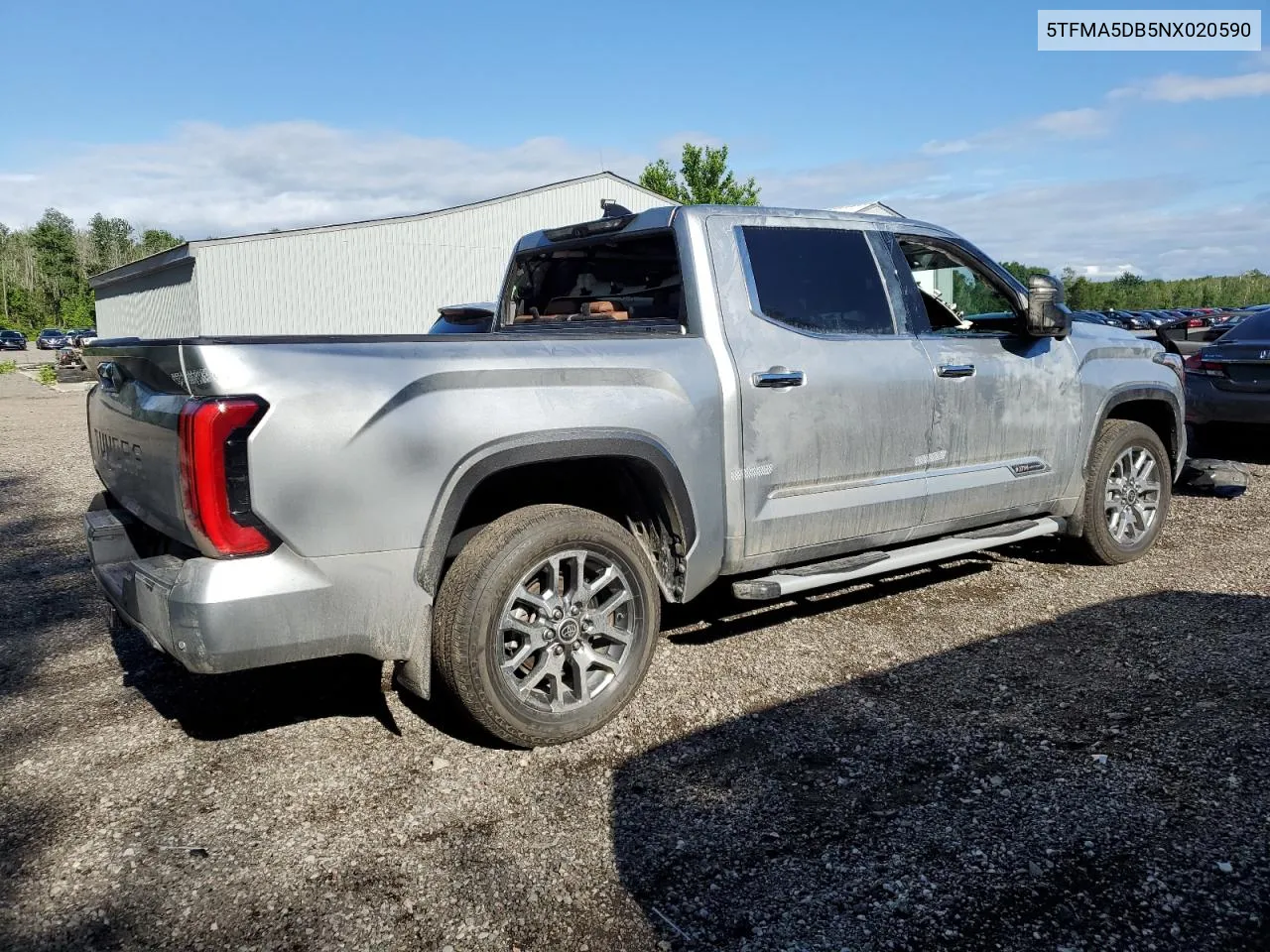 2022 Toyota Tundra Crewmax Platinum VIN: 5TFMA5DB5NX020590 Lot: 60107464