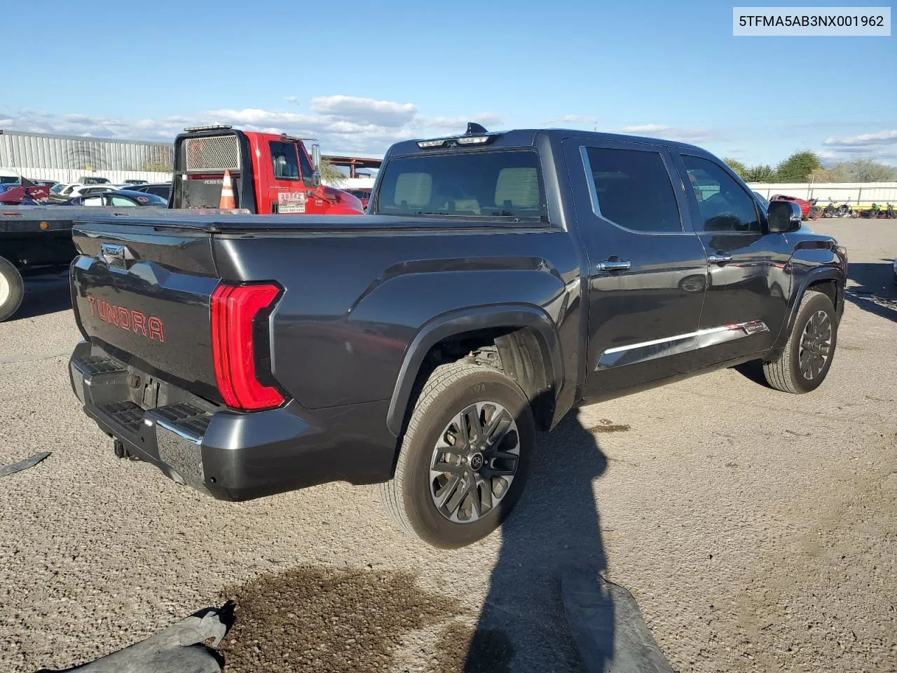 2022 Toyota Tundra Crewmax Platinum VIN: 5TFMA5AB3NX001962 Lot: 79037964