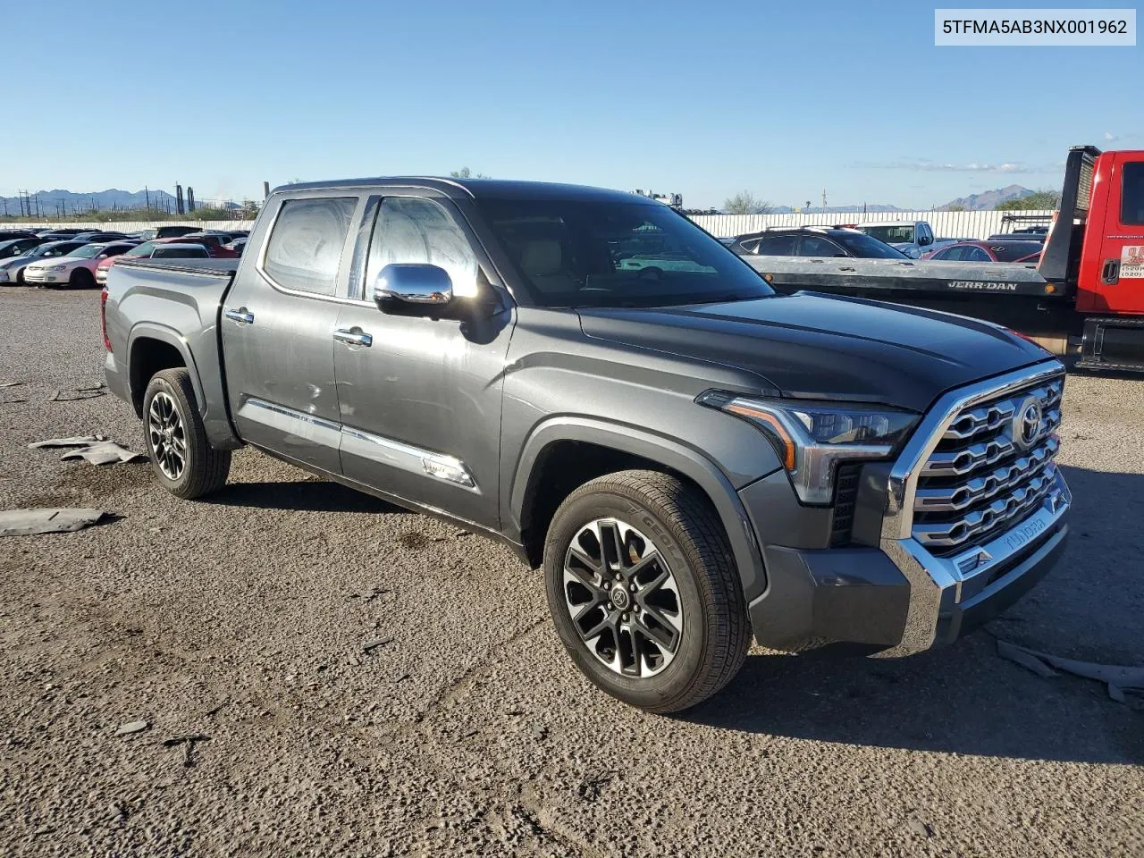 2022 Toyota Tundra Crewmax Platinum VIN: 5TFMA5AB3NX001962 Lot: 79037964