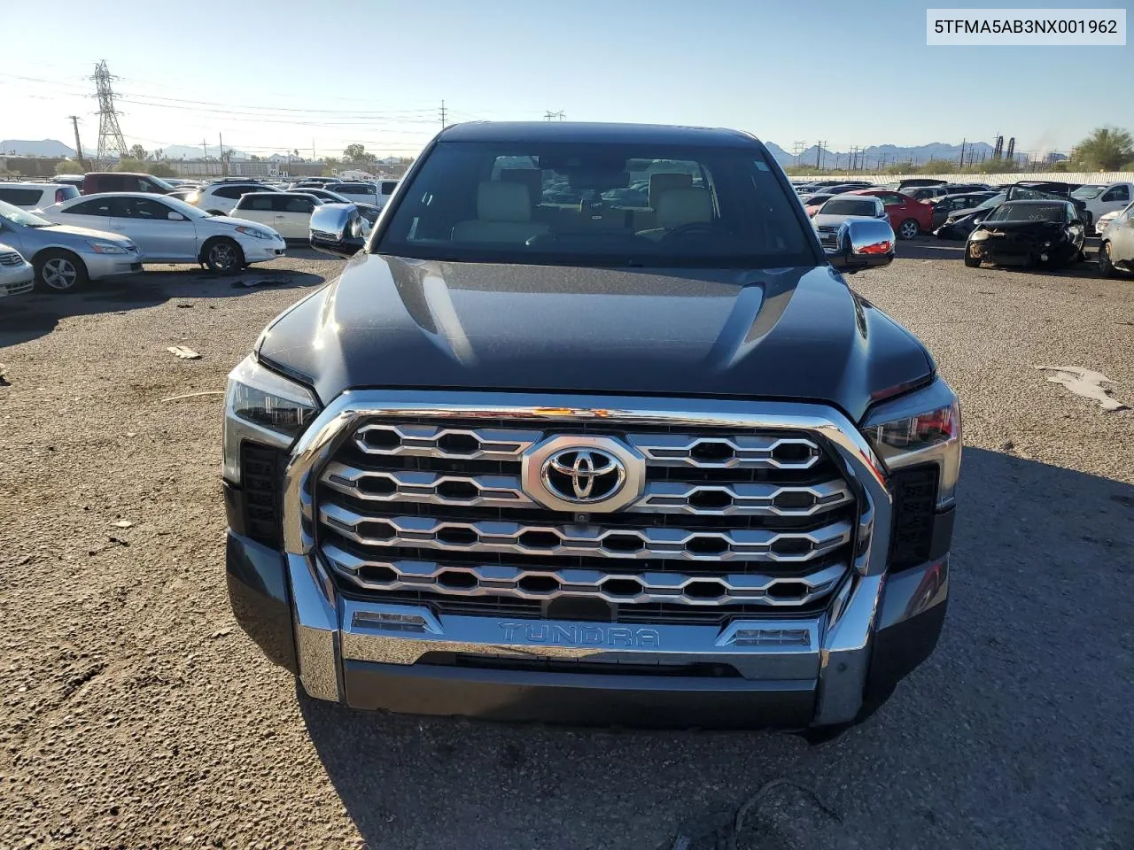 2022 Toyota Tundra Crewmax Platinum VIN: 5TFMA5AB3NX001962 Lot: 79037964