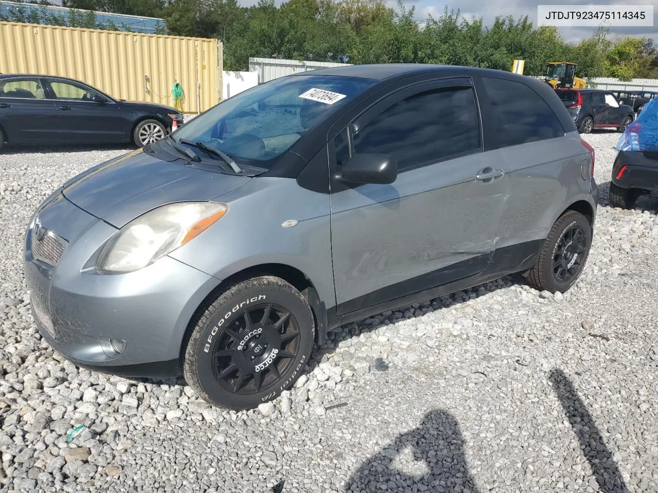 2007 Toyota Yaris VIN: JTDJT923475114345 Lot: 74073694