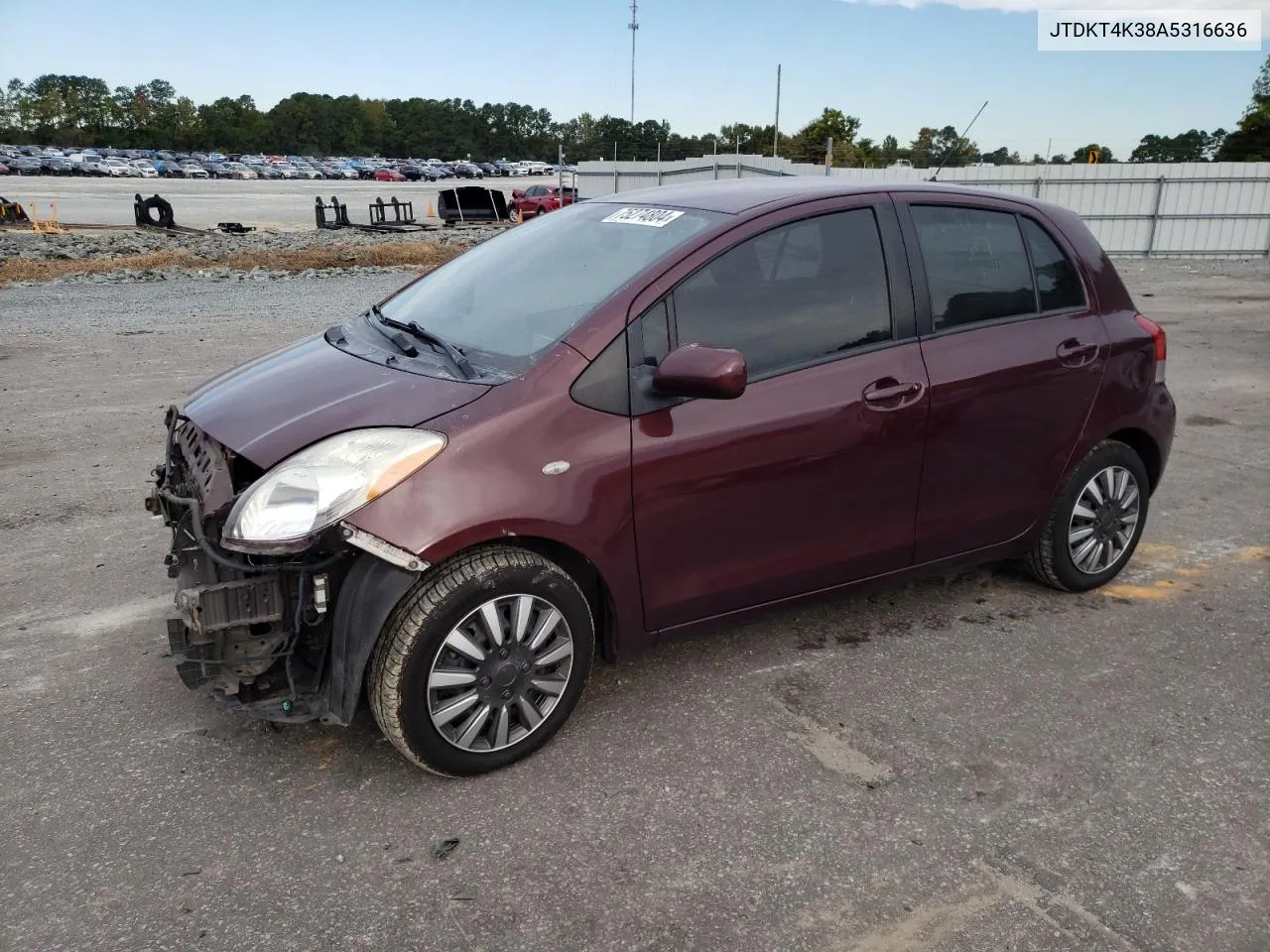 2010 Toyota Yaris VIN: JTDKT4K38A5316636 Lot: 75274804