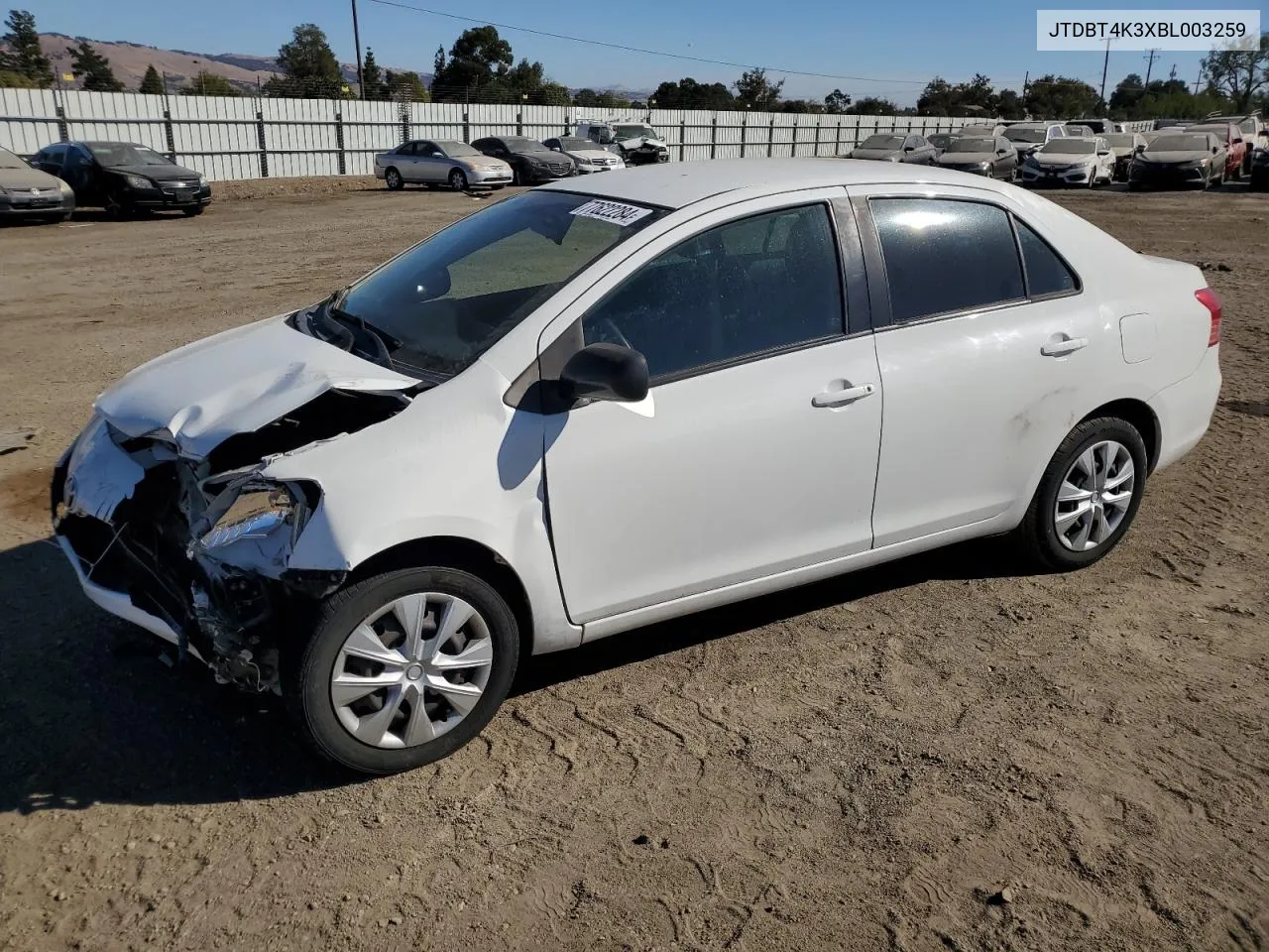 2011 Toyota Yaris VIN: JTDBT4K3XBL003259 Lot: 77622284