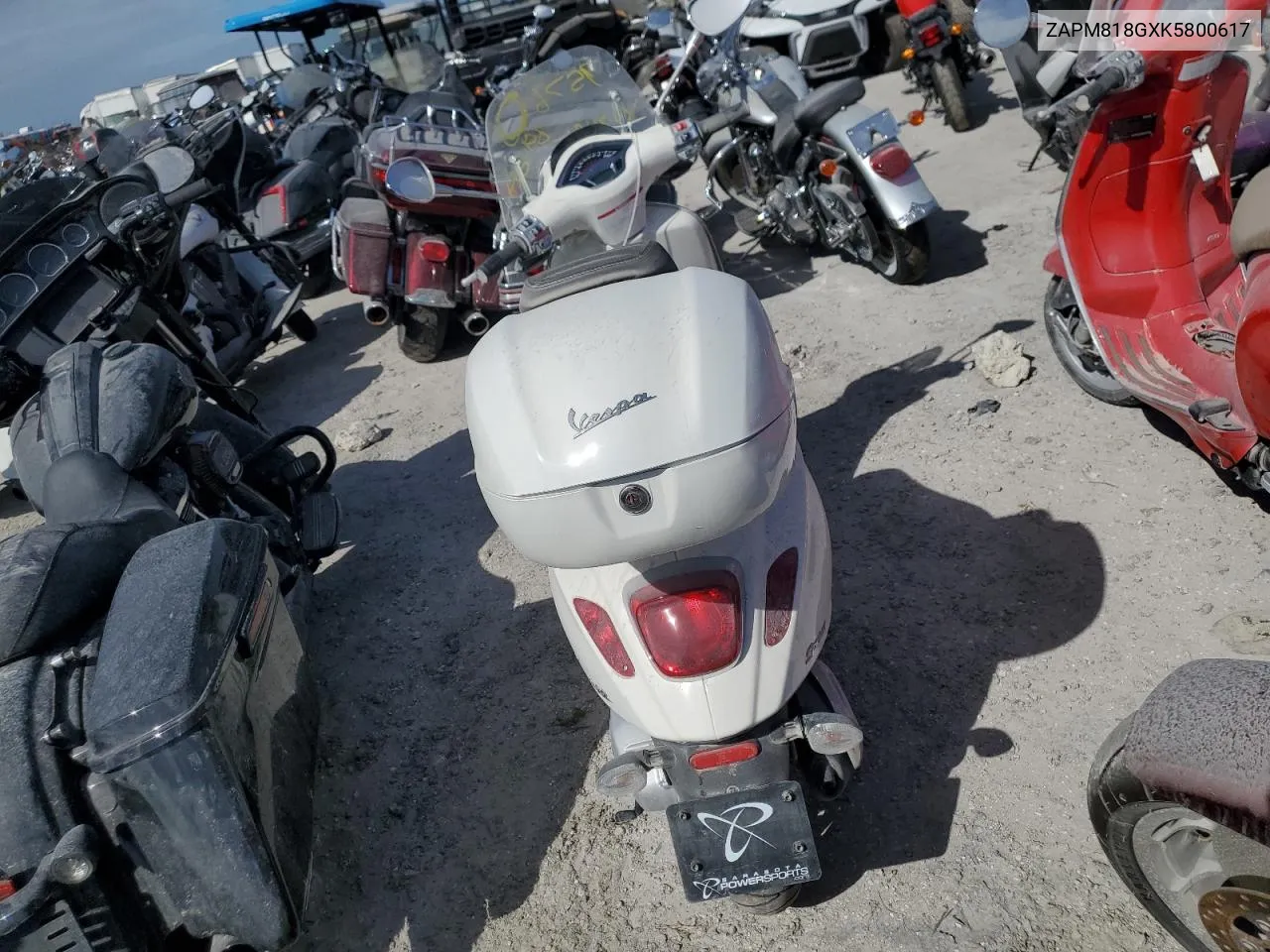 2019 Vespa Scooter VIN: ZAPM818GXK5800617 Lot: 75768924