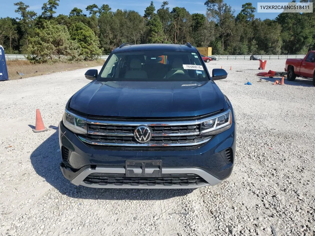 2022 Volkswagen Atlas Se VIN: 1V2KR2CA8NC518411 Lot: 76580874