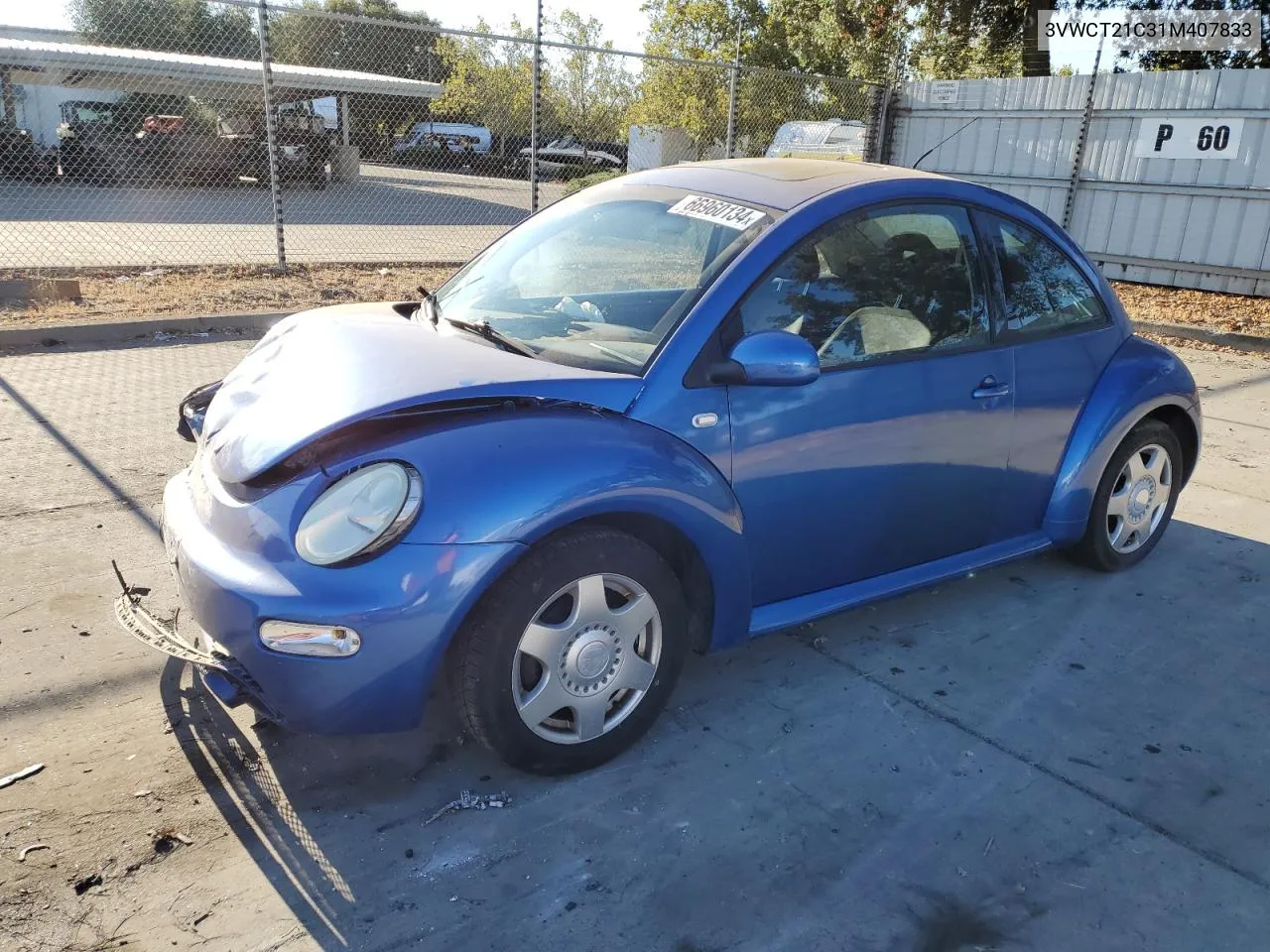 3VWCT21C31M407833 2001 Volkswagen New Beetle Gls