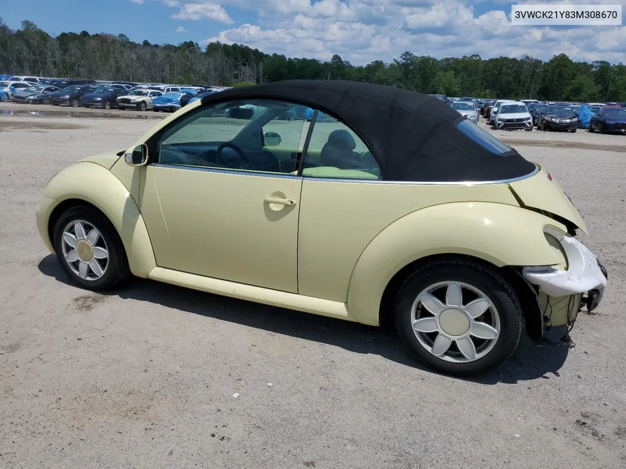 2003 Volkswagen New Beetle Gls VIN: 3VWCK21Y83M308670 Lot: 57830714