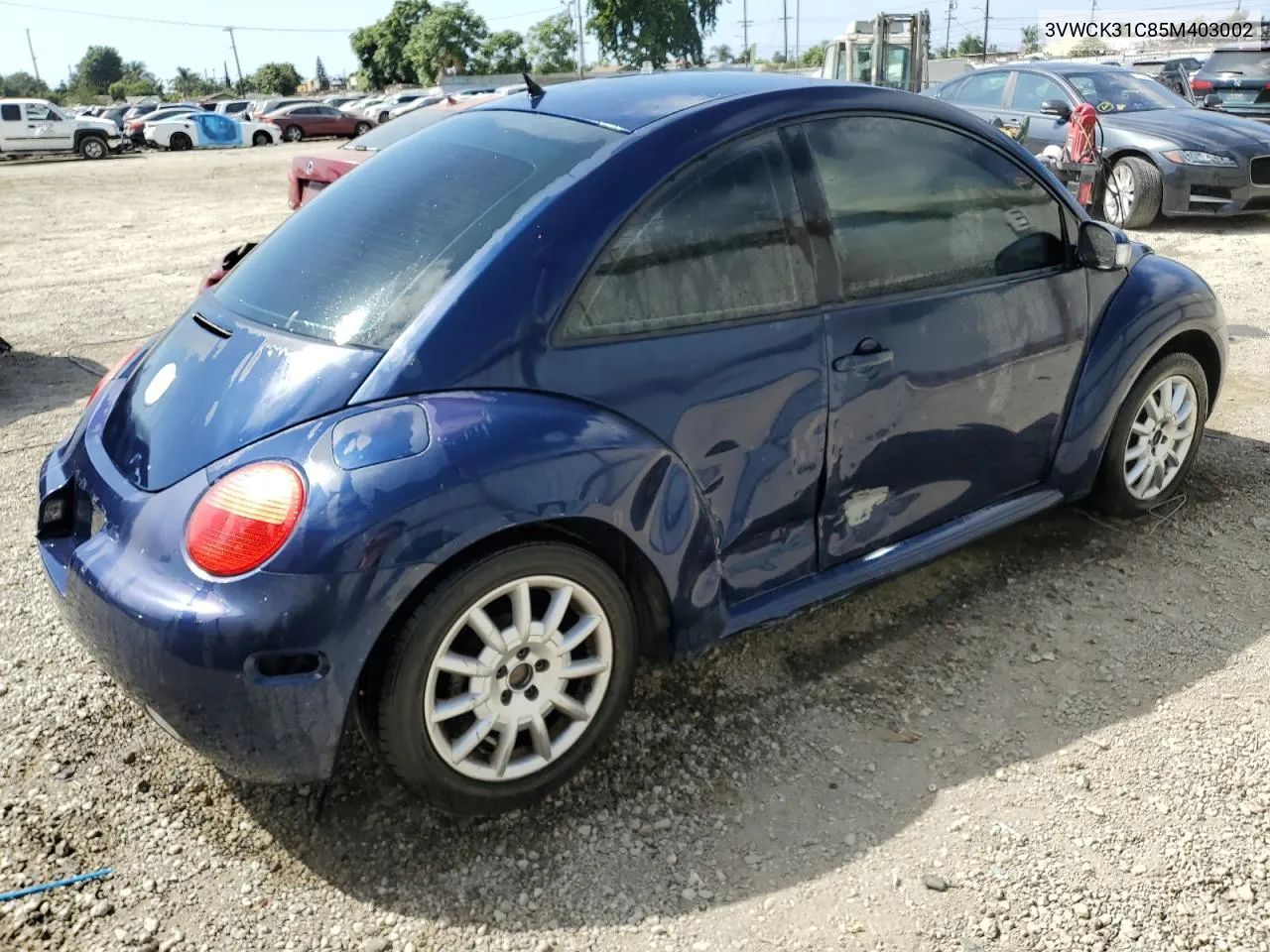 2005 Volkswagen New Beetle Gls VIN: 3VWCK31C85M403002 Lot: 72086114