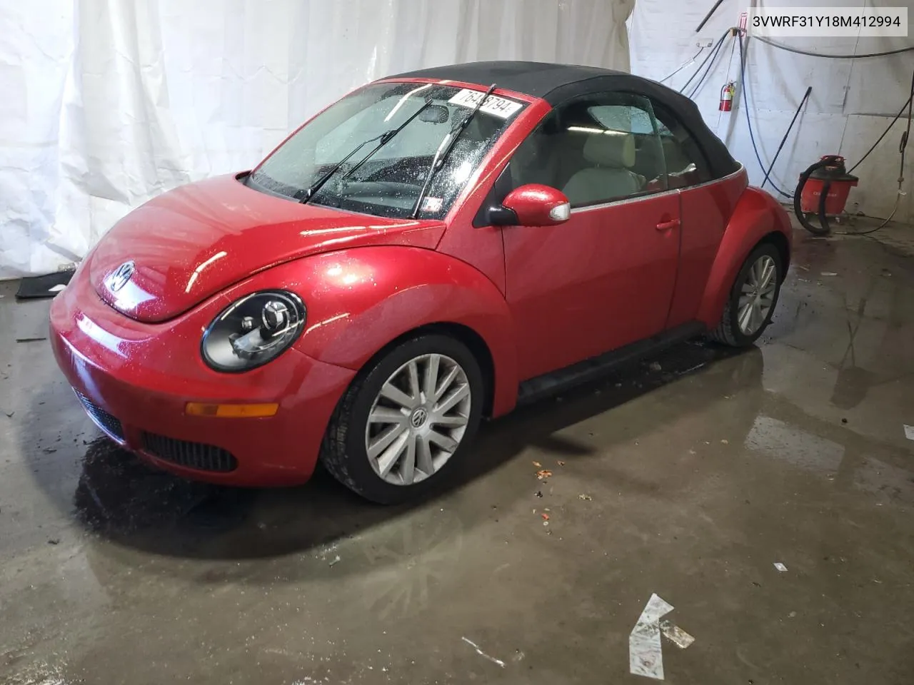 2008 Volkswagen New Beetle Convertible Se VIN: 3VWRF31Y18M412994 Lot: 76458794