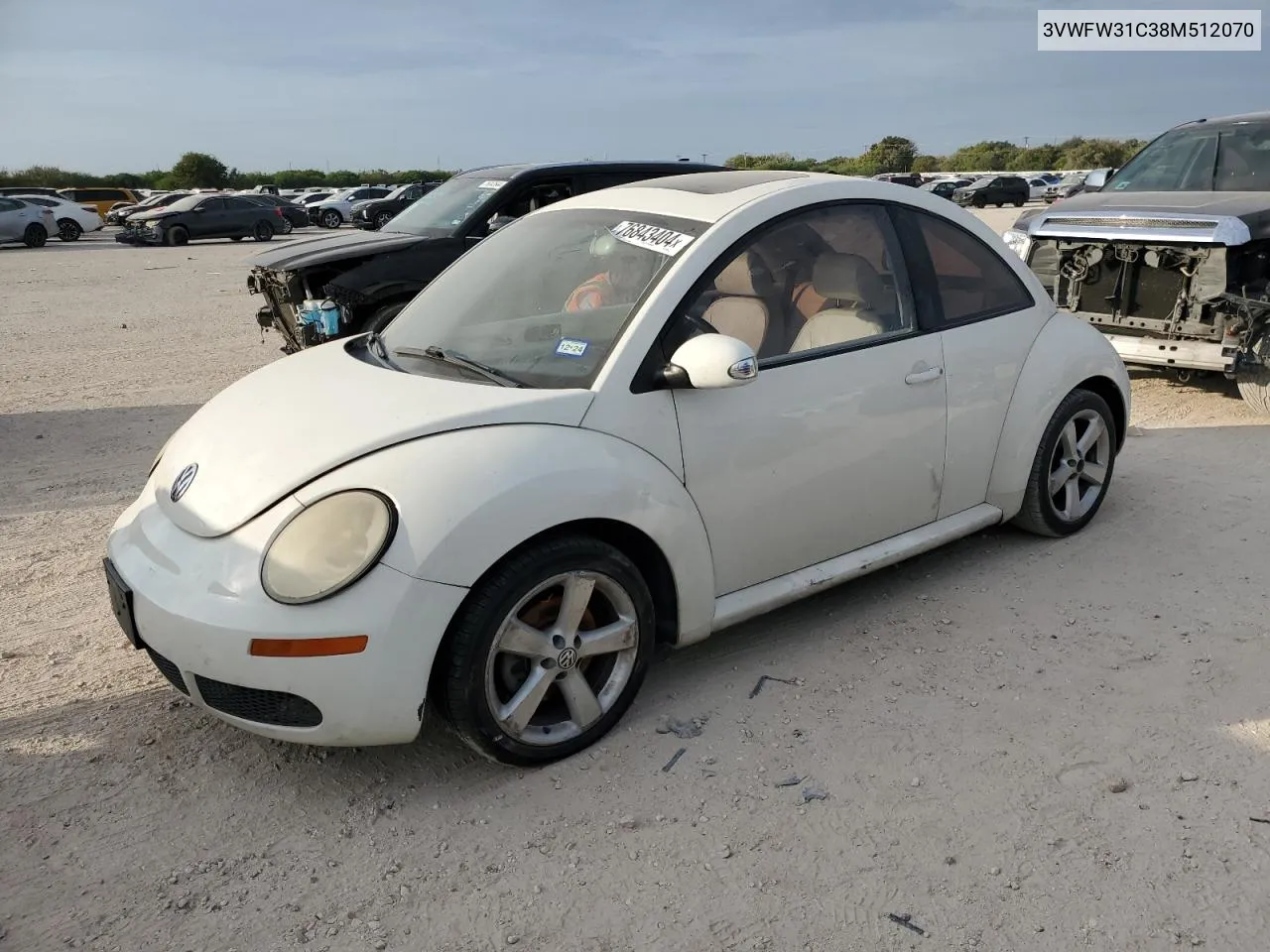 2008 Volkswagen New Beetle Triple White VIN: 3VWFW31C38M512070 Lot: 76843404