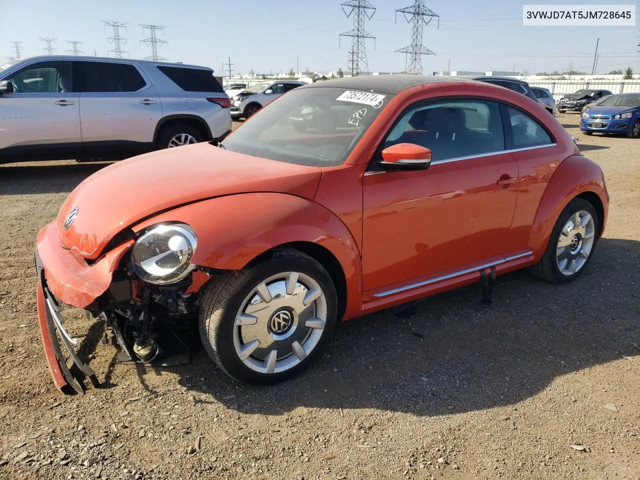 2018 Volkswagen Beetle Se VIN: 3VWJD7AT5JM728645 Lot: 73572174