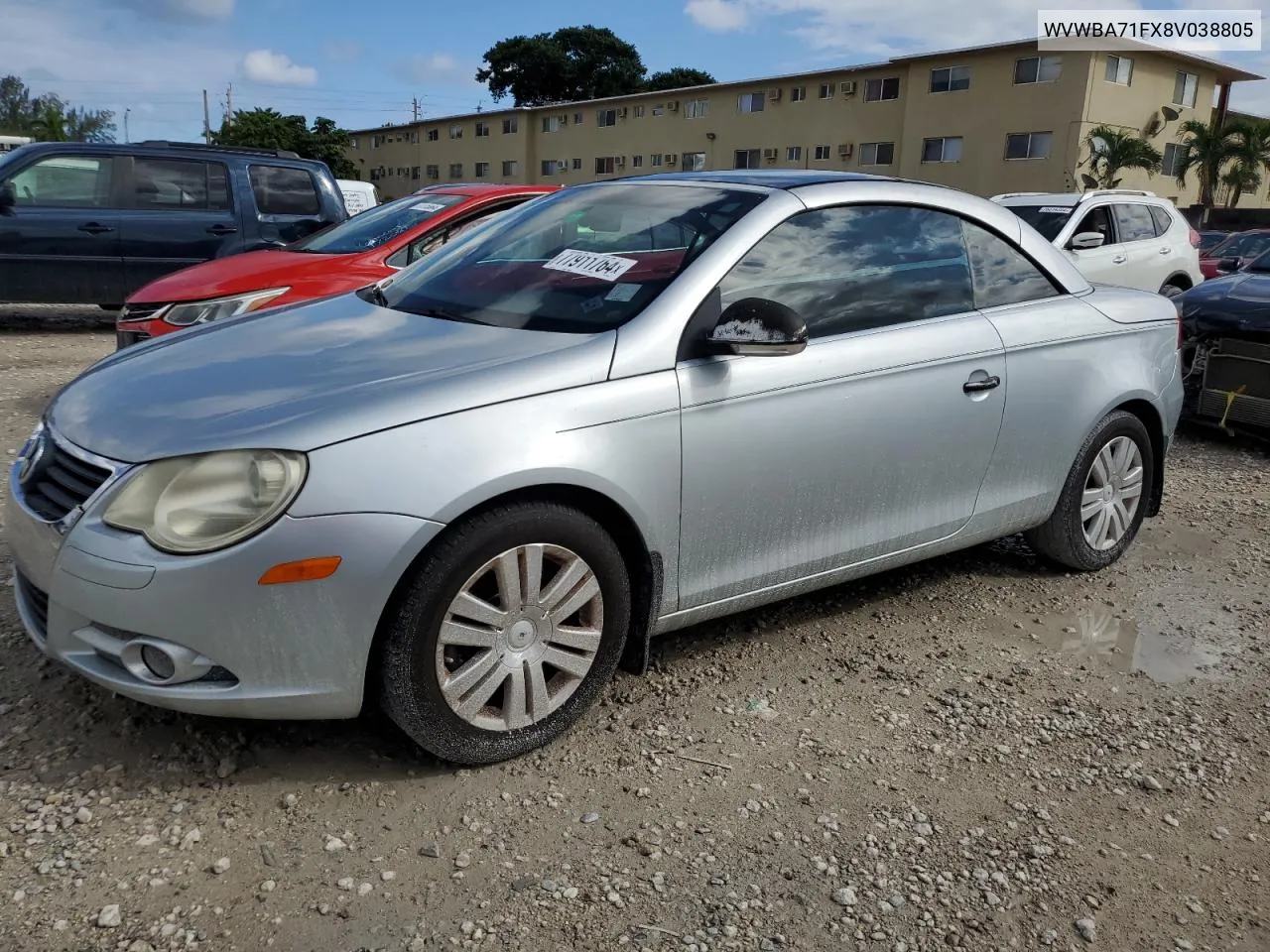 2008 Volkswagen Eos Turbo VIN: WVWBA71FX8V038805 Lot: 77911764