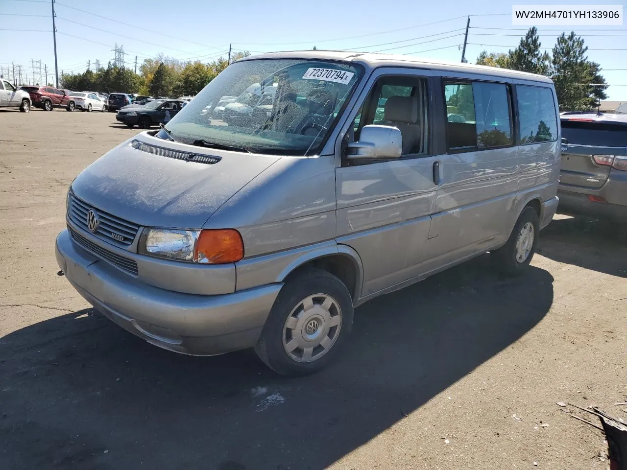 2000 Volkswagen Eurovan Mv VIN: WV2MH4701YH133906 Lot: 72370794