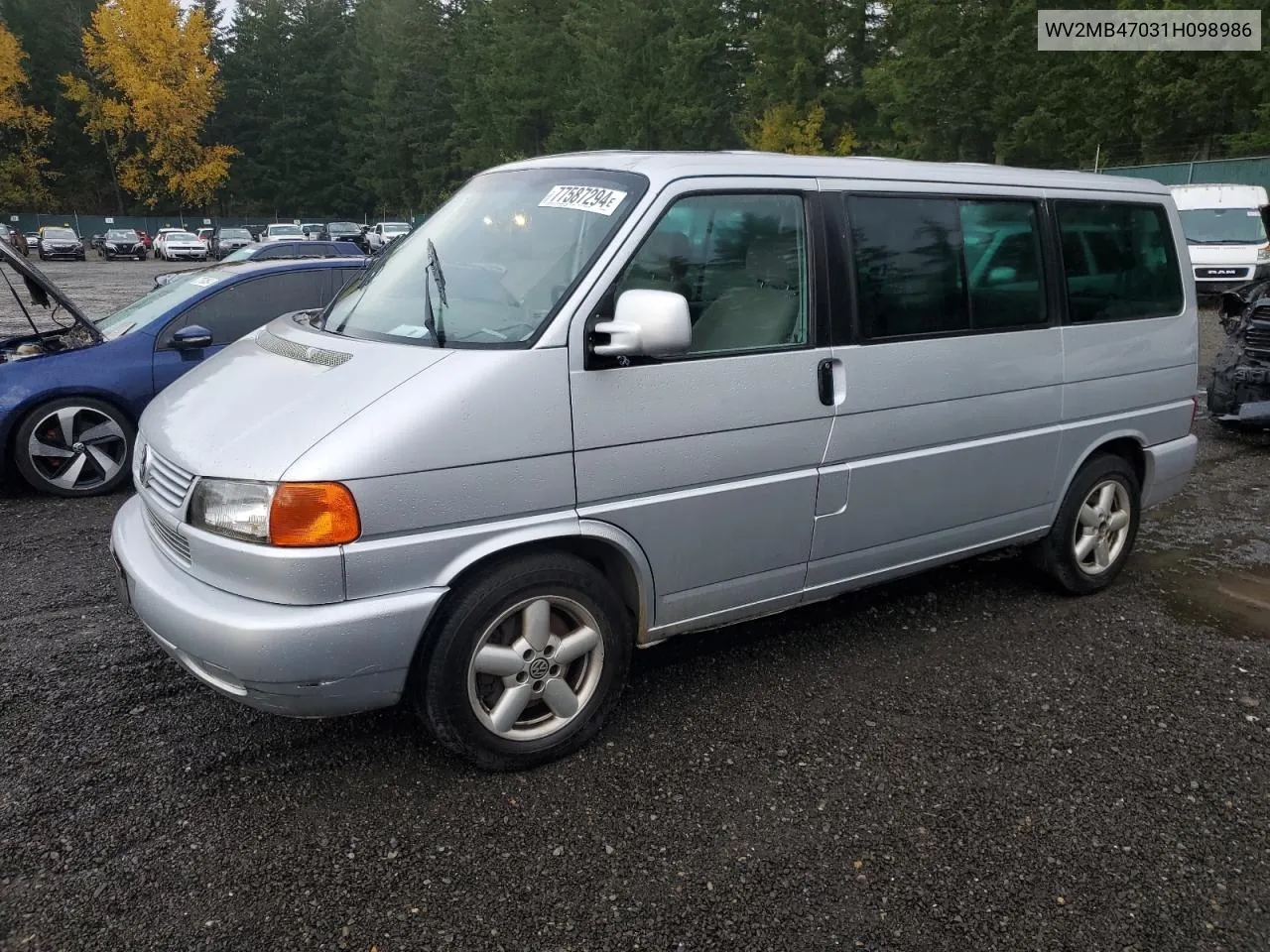 2001 Volkswagen Eurovan Mv VIN: WV2MB47031H098986 Lot: 77587294