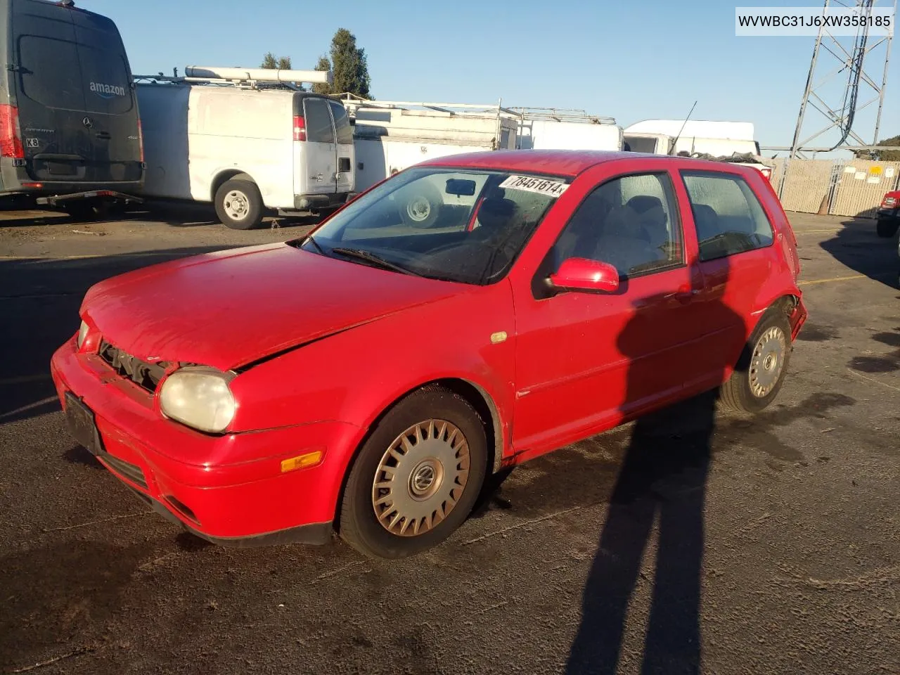 1999 Volkswagen Golf Gl VIN: WVWBC31J6XW358185 Lot: 78451614