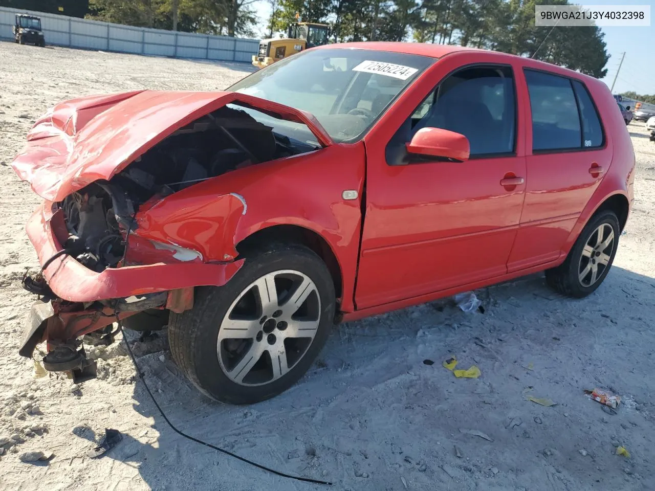 2000 Volkswagen Golf Gls VIN: 9BWGA21J3Y4032398 Lot: 72505224