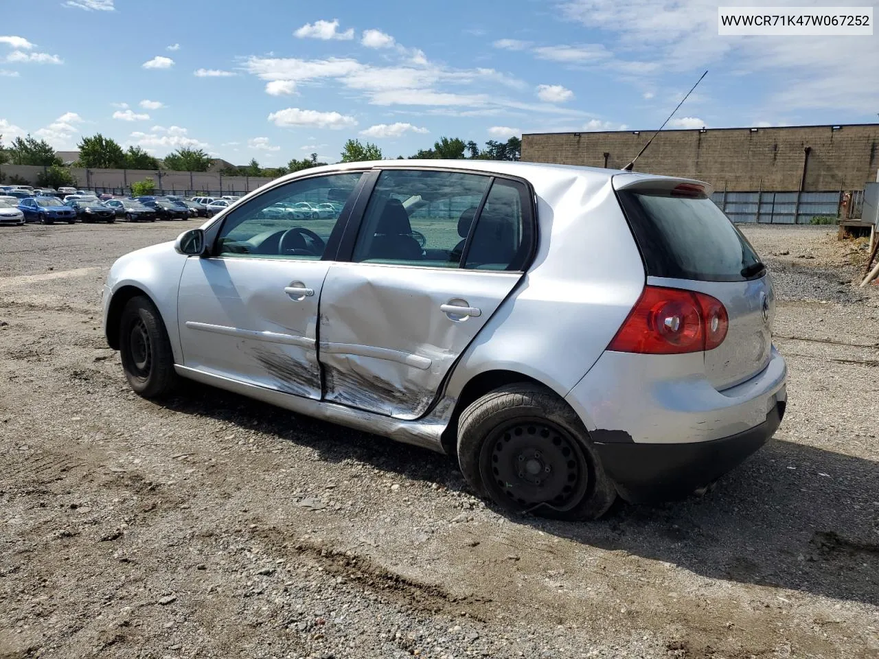 2007 Volkswagen Rabbit VIN: WVWCR71K47W067252 Lot: 67704544