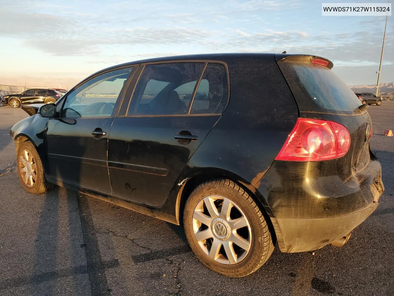 2007 Volkswagen Rabbit VIN: WVWDS71K27W115324 Lot: 71819734