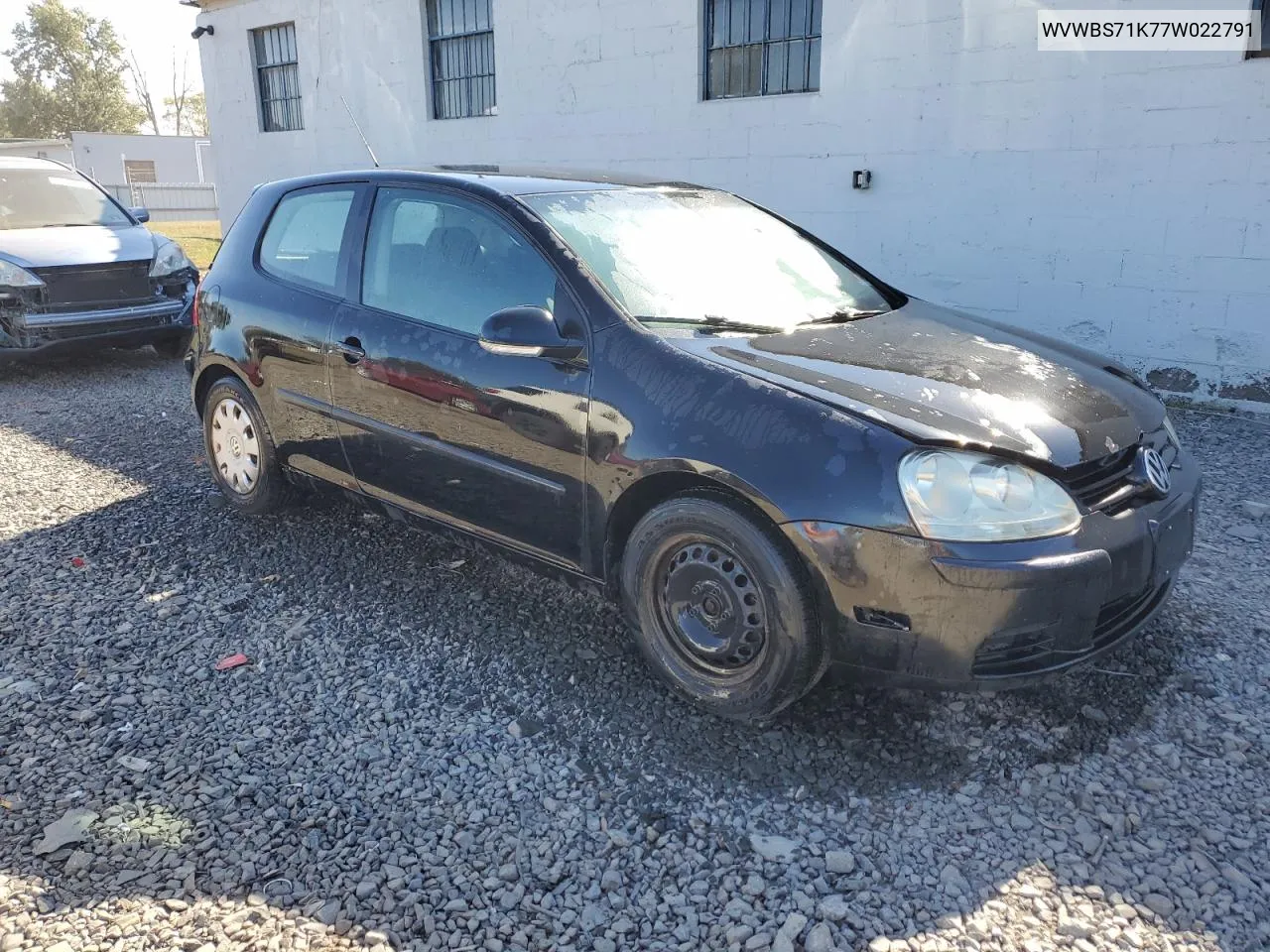 2007 Volkswagen Rabbit VIN: WVWBS71K77W022791 Lot: 75421144