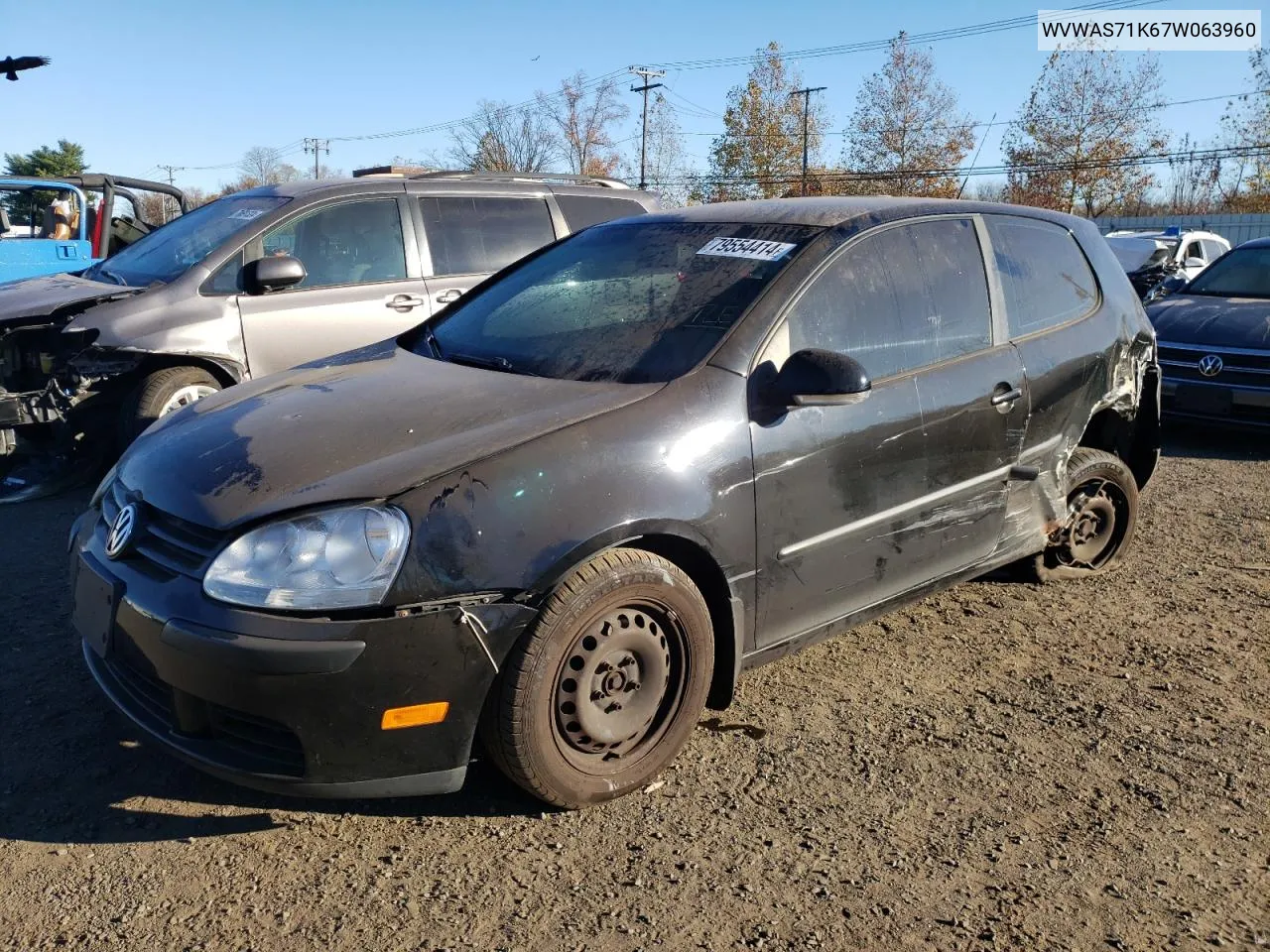 2007 Volkswagen Rabbit VIN: WVWAS71K67W063960 Lot: 79554414