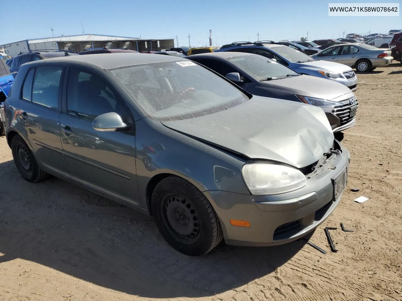 2008 Volkswagen Rabbit VIN: WVWCA71K58W078642 Lot: 69916344