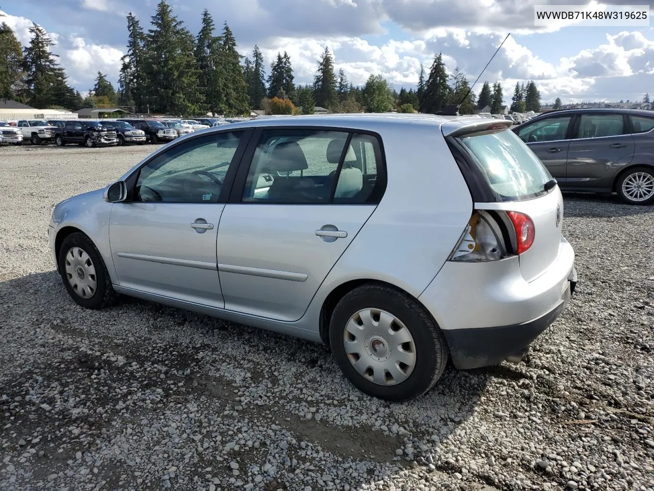 2008 Volkswagen Rabbit VIN: WVWDB71K48W319625 Lot: 76561314