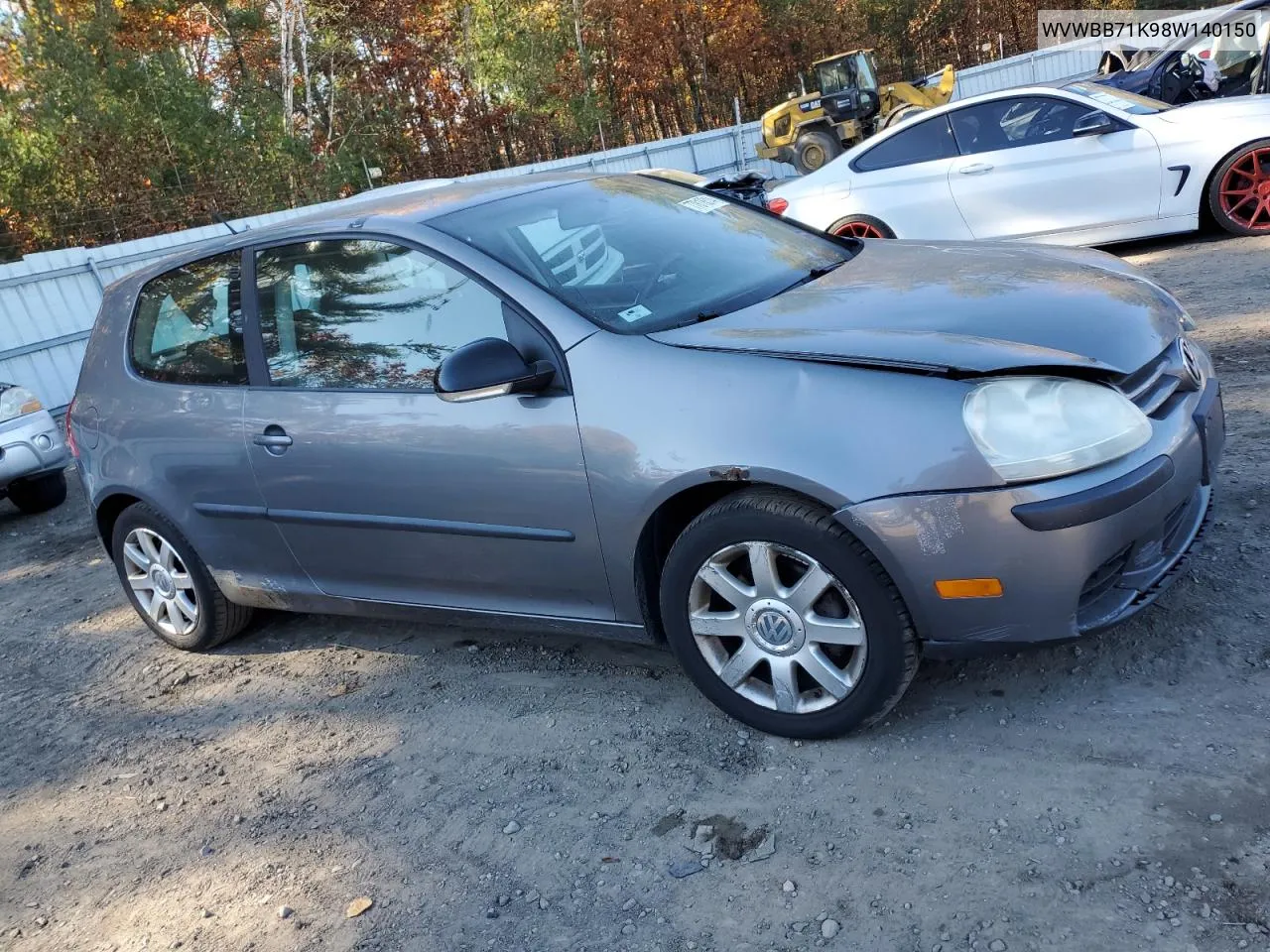 2008 Volkswagen Rabbit VIN: WVWBB71K98W140150 Lot: 77818614