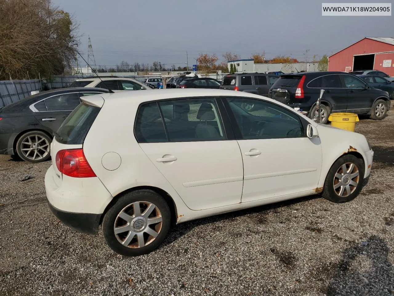 2008 Volkswagen Rabbit VIN: WVWDA71K18W204905 Lot: 78130544