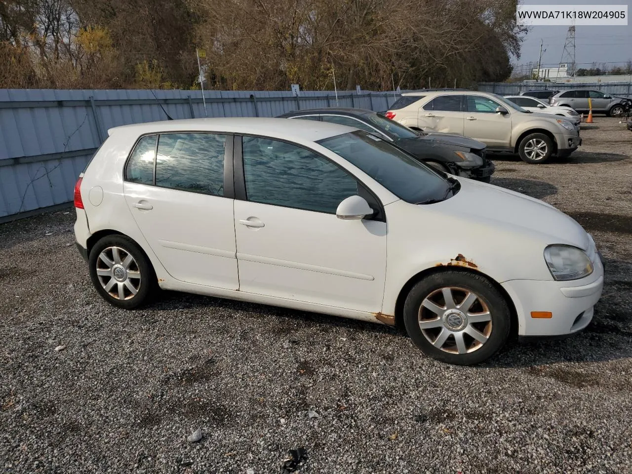 2008 Volkswagen Rabbit VIN: WVWDA71K18W204905 Lot: 78130544