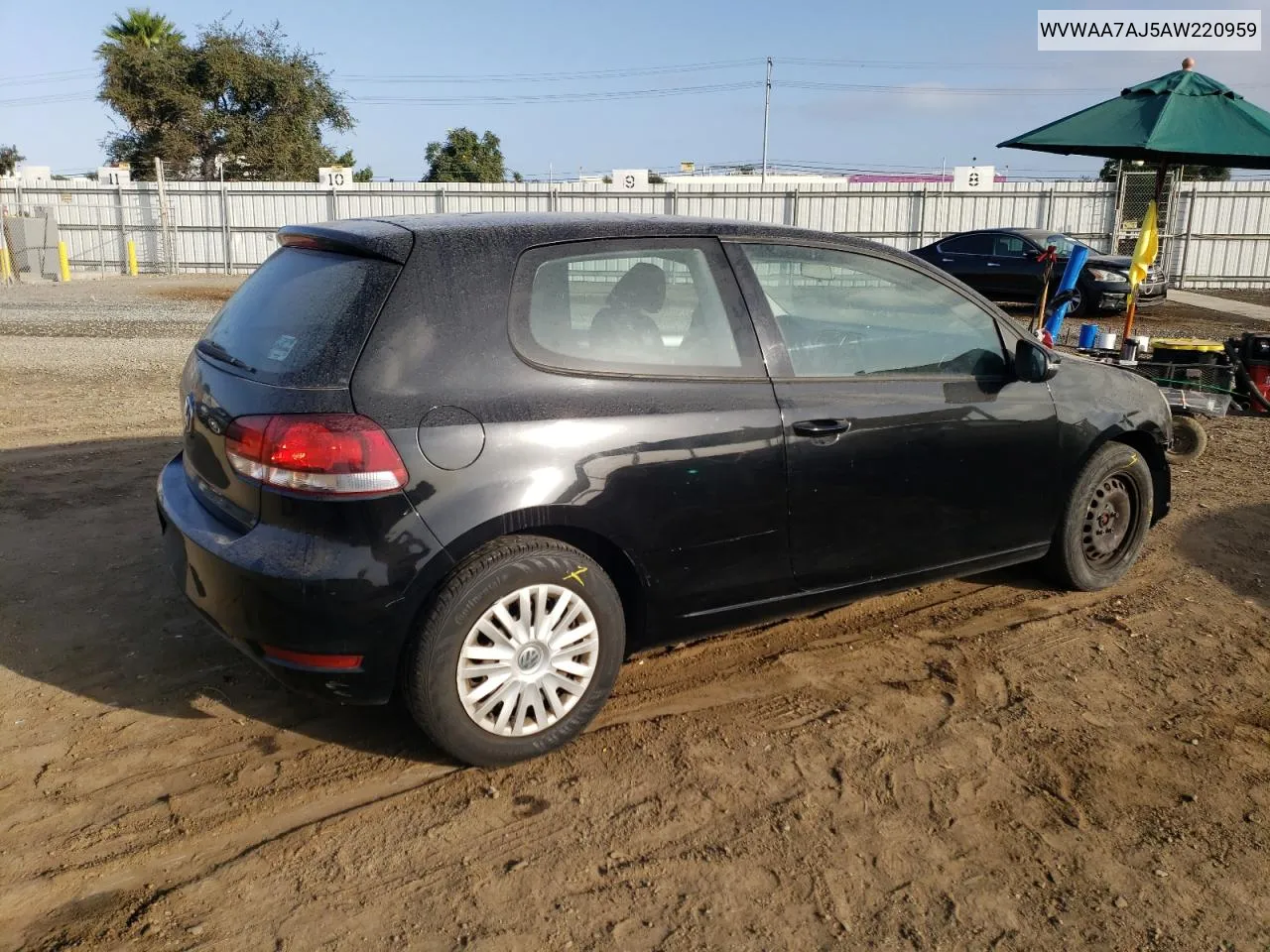 2010 Volkswagen Golf VIN: WVWAA7AJ5AW220959 Lot: 75882224