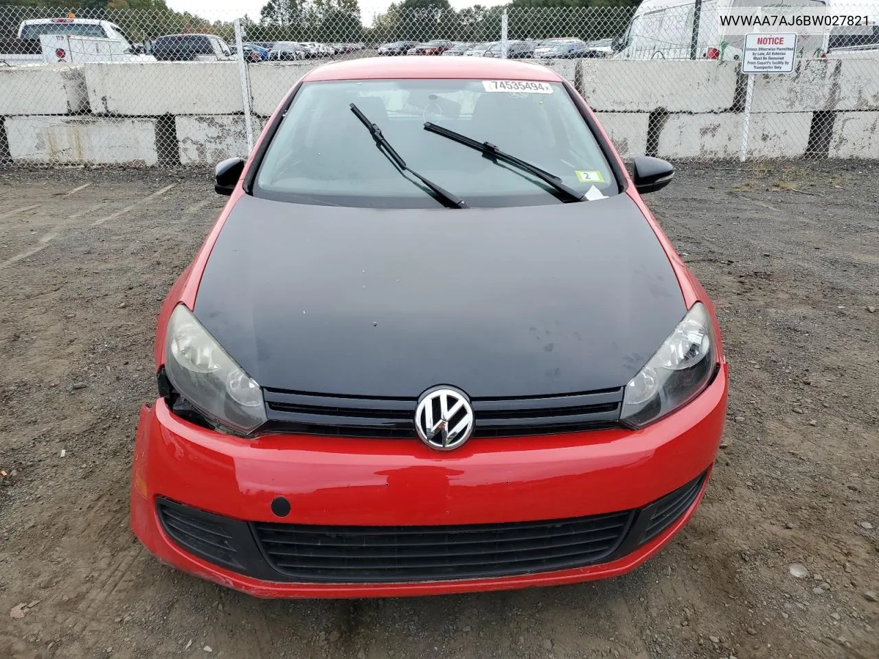 2011 Volkswagen Golf VIN: WVWAA7AJ6BW027821 Lot: 74535494