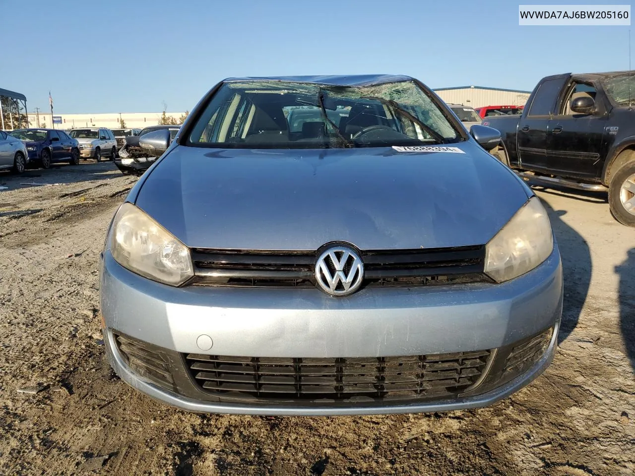 2011 Volkswagen Golf VIN: WVWDA7AJ6BW205160 Lot: 76888394