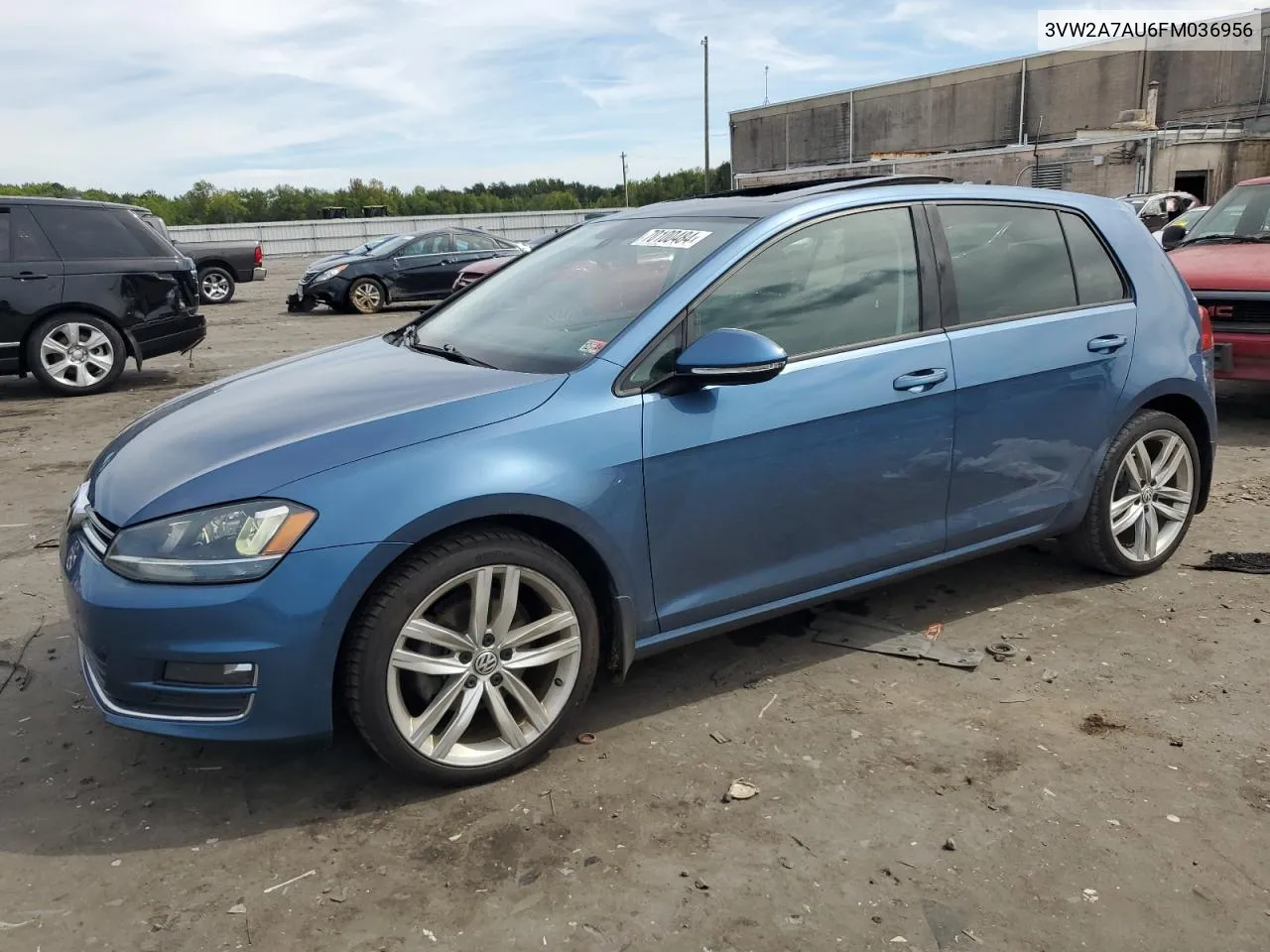 2015 Volkswagen Golf Tdi VIN: 3VW2A7AU6FM036956 Lot: 70100484