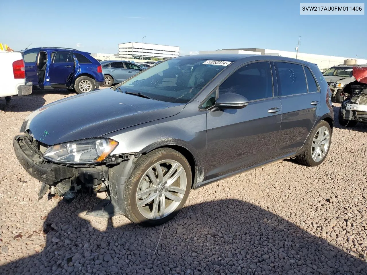 2015 Volkswagen Golf VIN: 3VW217AU0FM011406 Lot: 72055374