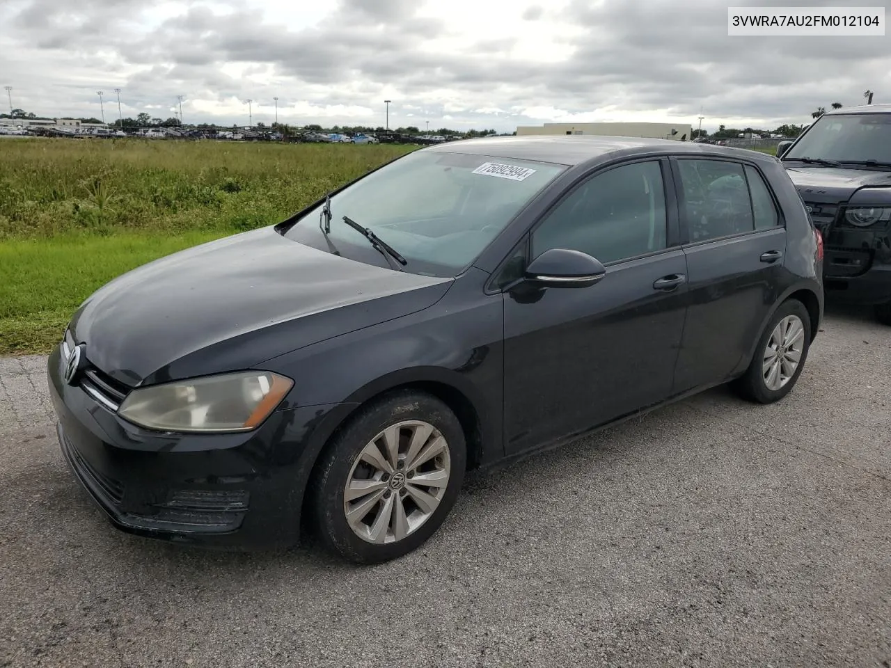 2015 Volkswagen Golf Tdi VIN: 3VWRA7AU2FM012104 Lot: 75092994