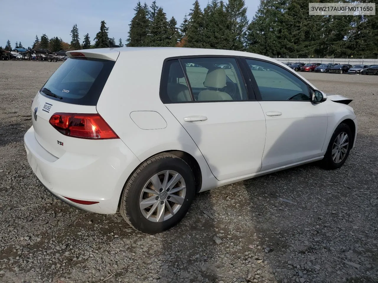 2015 Volkswagen Golf VIN: 3VW217AU0FM011650 Lot: 79914034