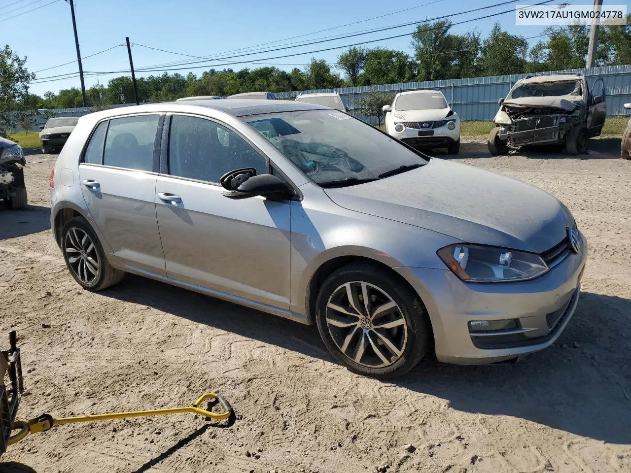 2016 Volkswagen Golf S/Se VIN: 3VW217AU1GM024778 Lot: 73036944