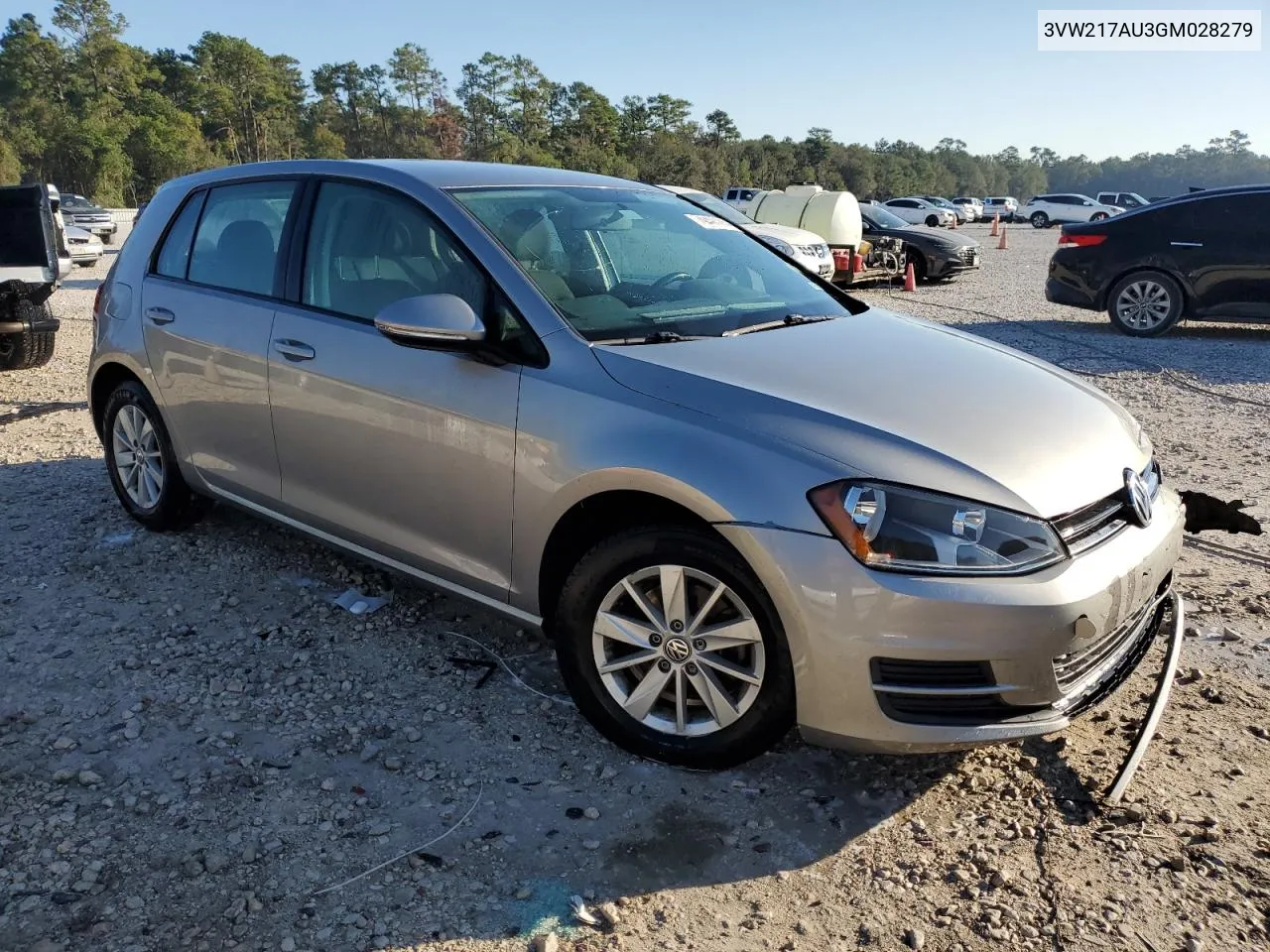 2016 Volkswagen Golf S/Se VIN: 3VW217AU3GM028279 Lot: 79497284