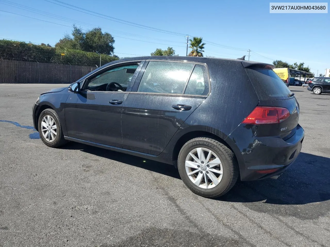 2017 Volkswagen Golf S VIN: 3VW217AU0HM043680 Lot: 76640734