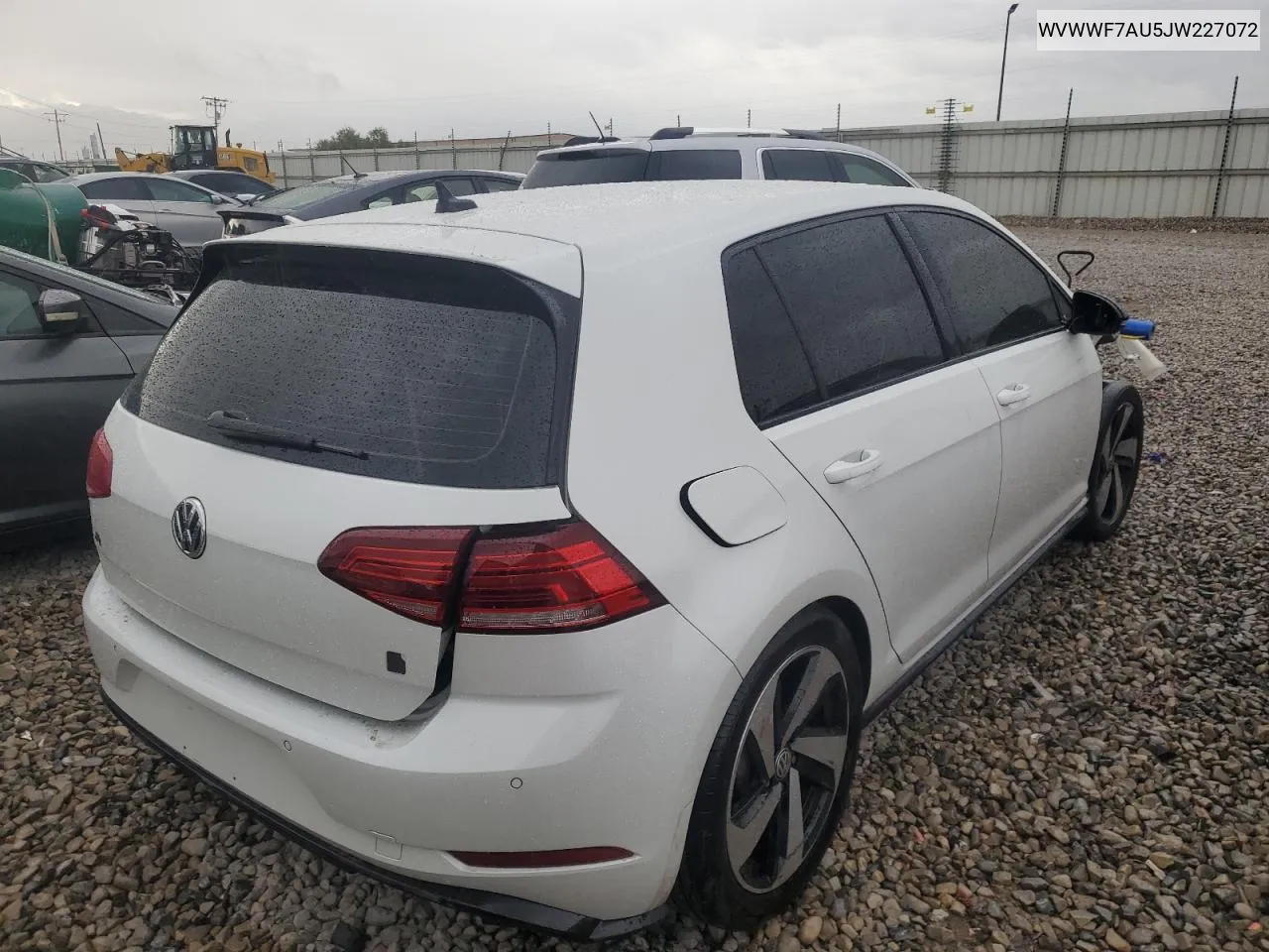 2018 Volkswagen Golf R VIN: WVWWF7AU5JW227072 Lot: 71605074